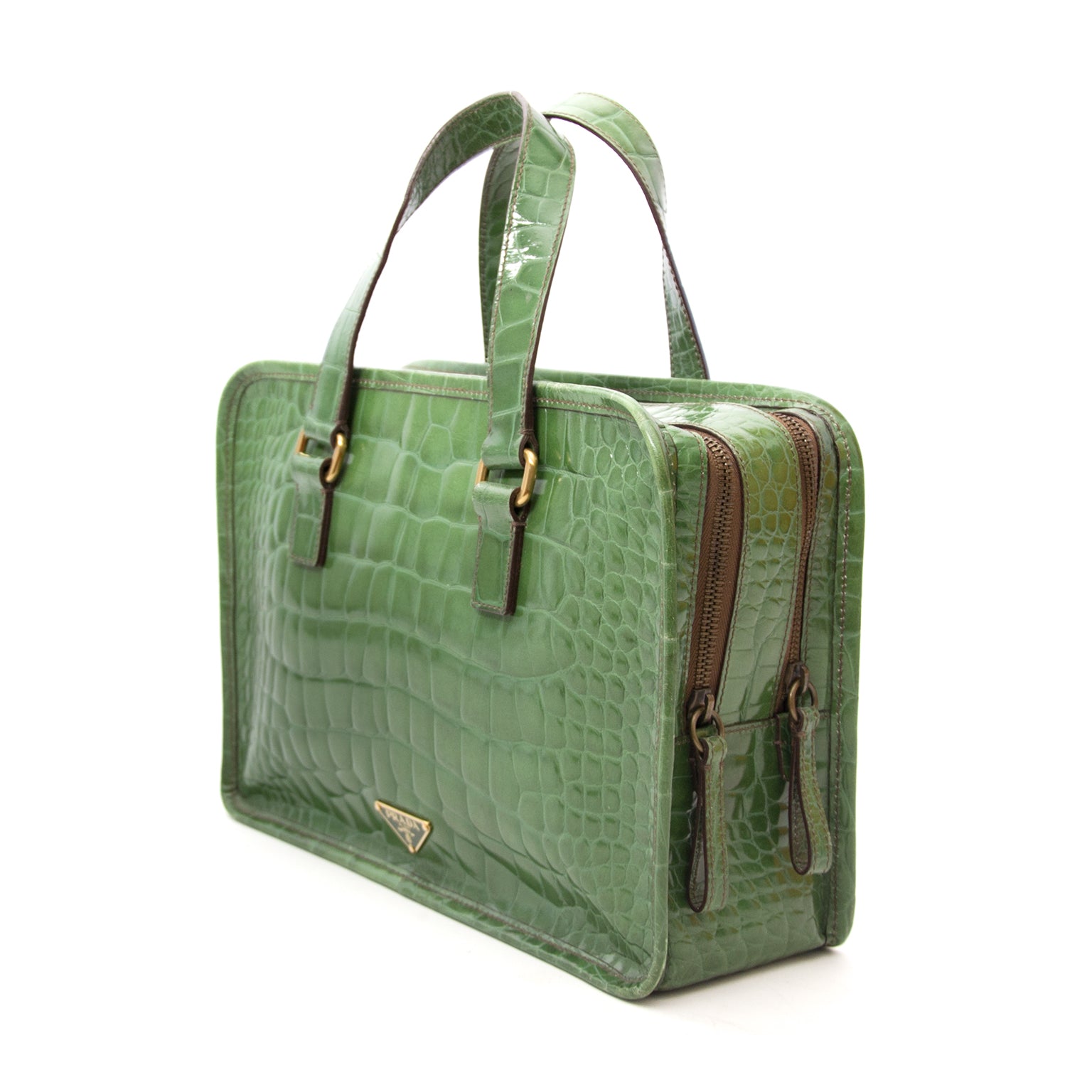 Prada Green Croc-Embossed Leather St. Coco Bauletto Top Handle Bag Prada Green Croc-Embossed Leather St. Coco Bauletto Top Handle Bag