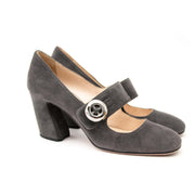 prada grey suede heels now online at labellov.com for the best price
