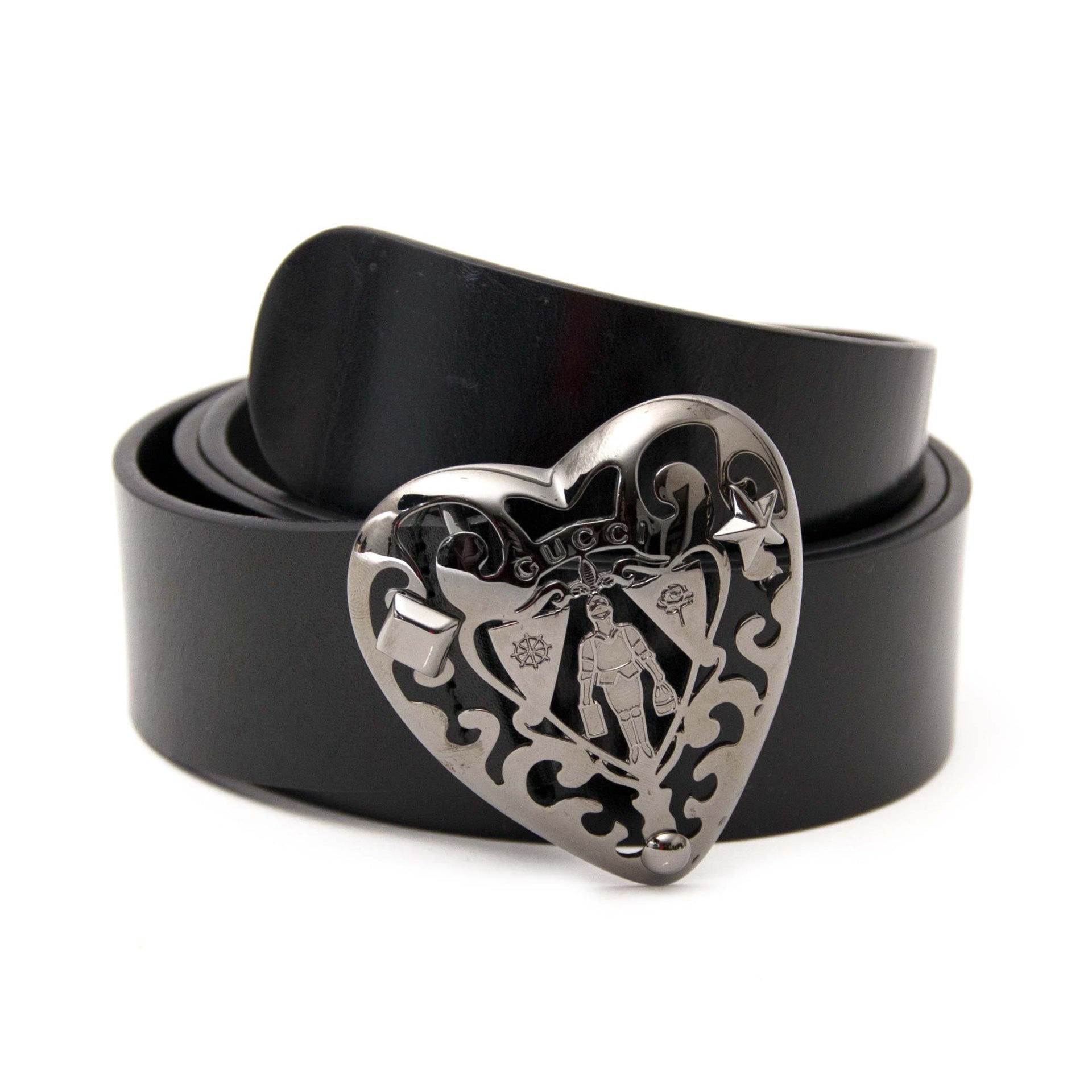 Gucci Heart Black Leather Belt available for the best price only at Labellov secondhand luxury