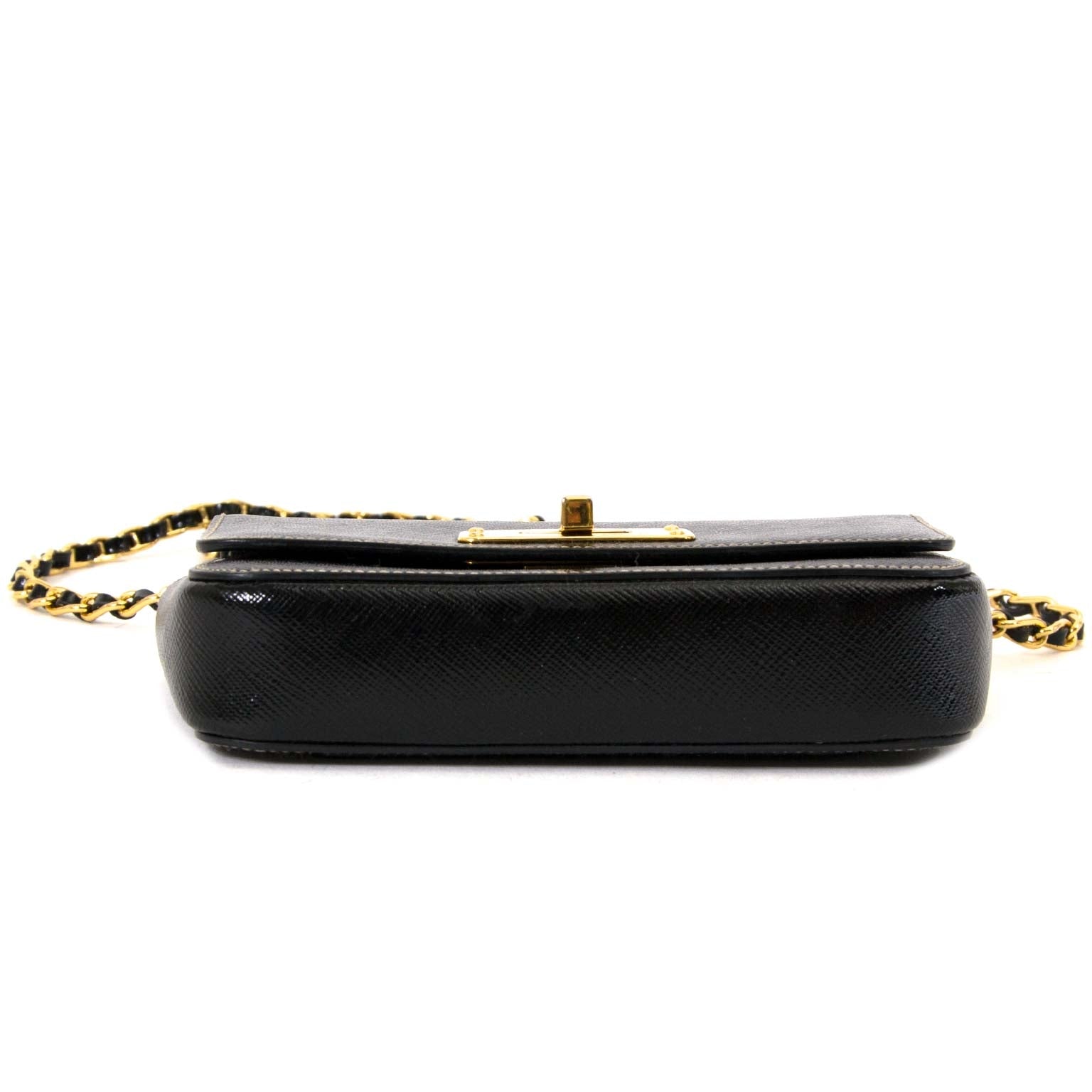 prada saffiano vernis mini chain bag now for sale at labellov vintage fashion webshop belgium