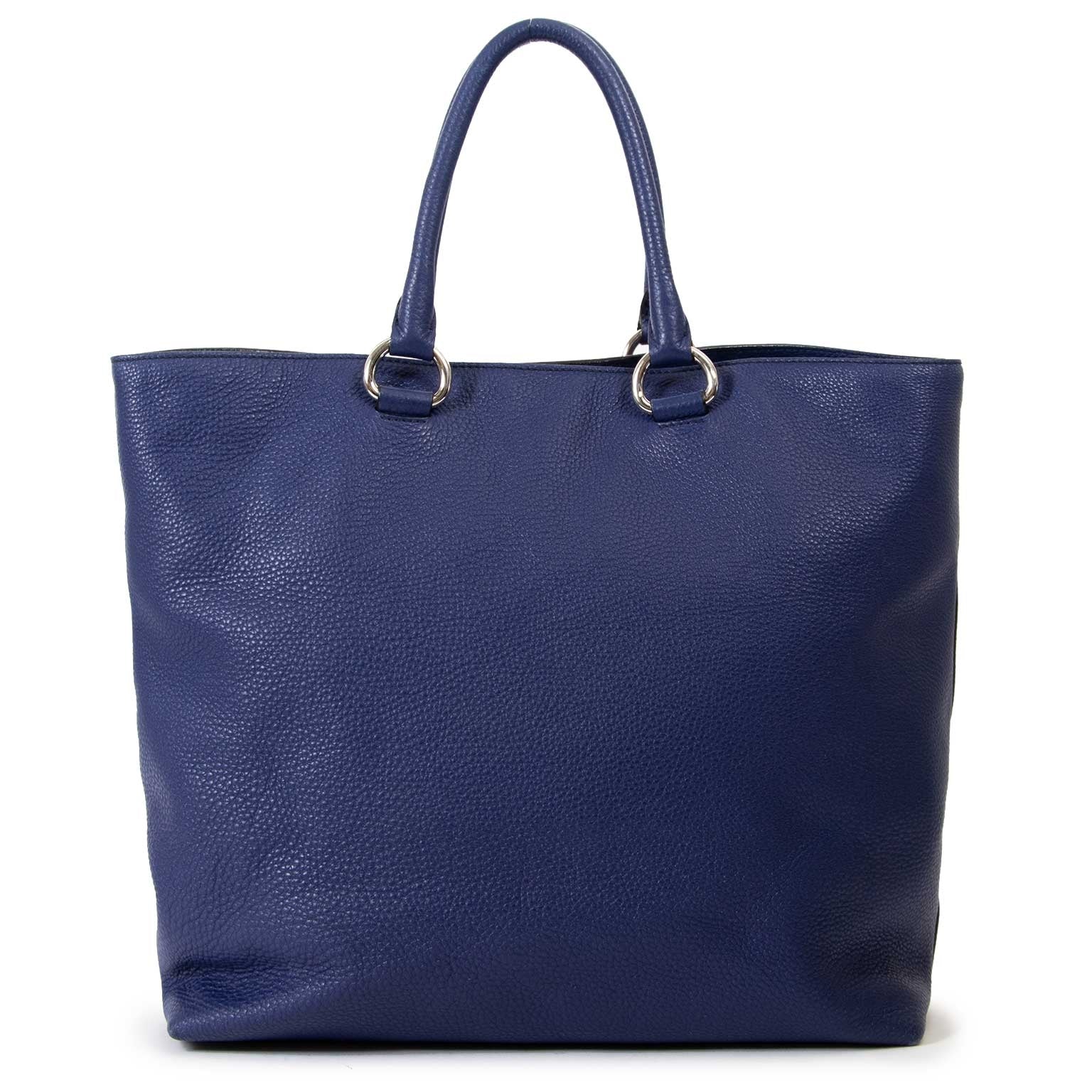 prada blue leather shoulder bag now for sale at labellov vintage fashion webshop belgium