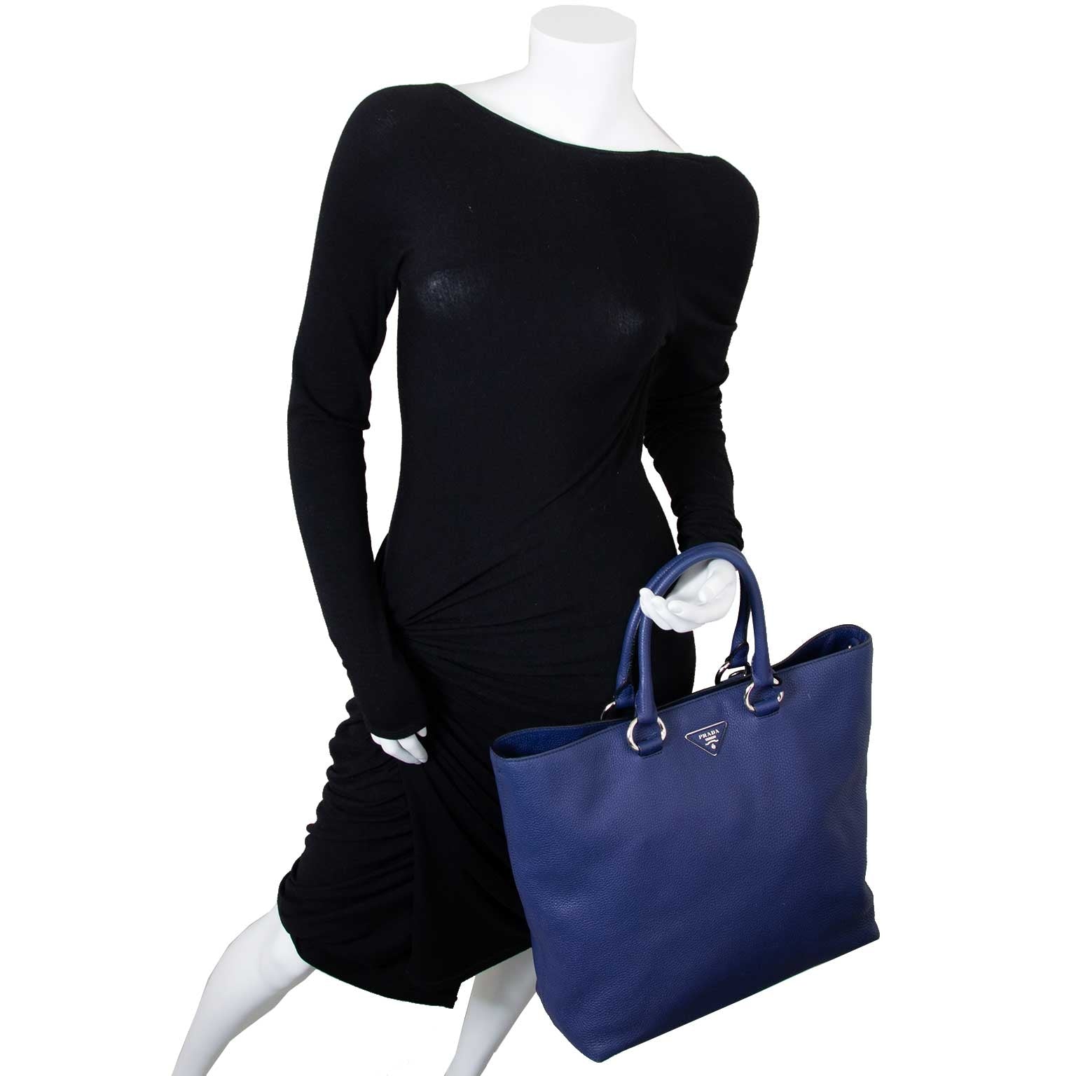 prada blue leather shoulder bag now for sale at labellov vintage fashion webshop belgium