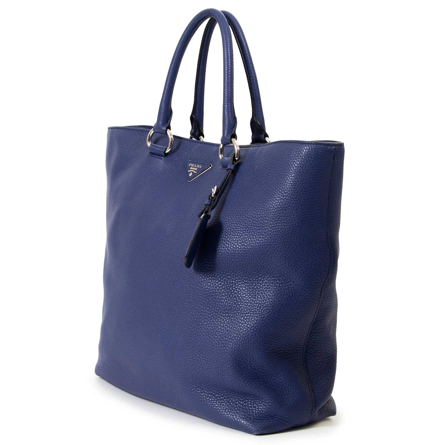 prada blue leather shoulder bag now for sale at labellov vintage fashion webshop belgium