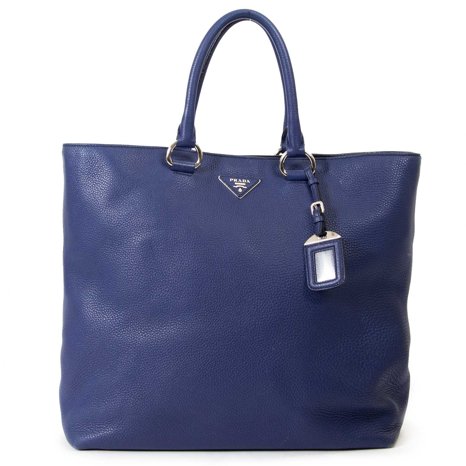 prada blue leather shoulder bag now for sale at labellov vintage fashion webshop belgium