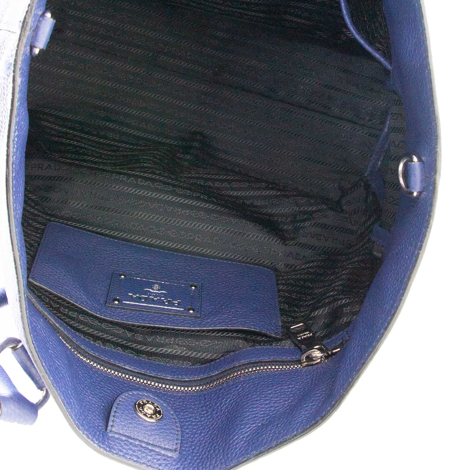 prada blue leather shoulder bag now for sale at labellov vintage fashion webshop belgium
