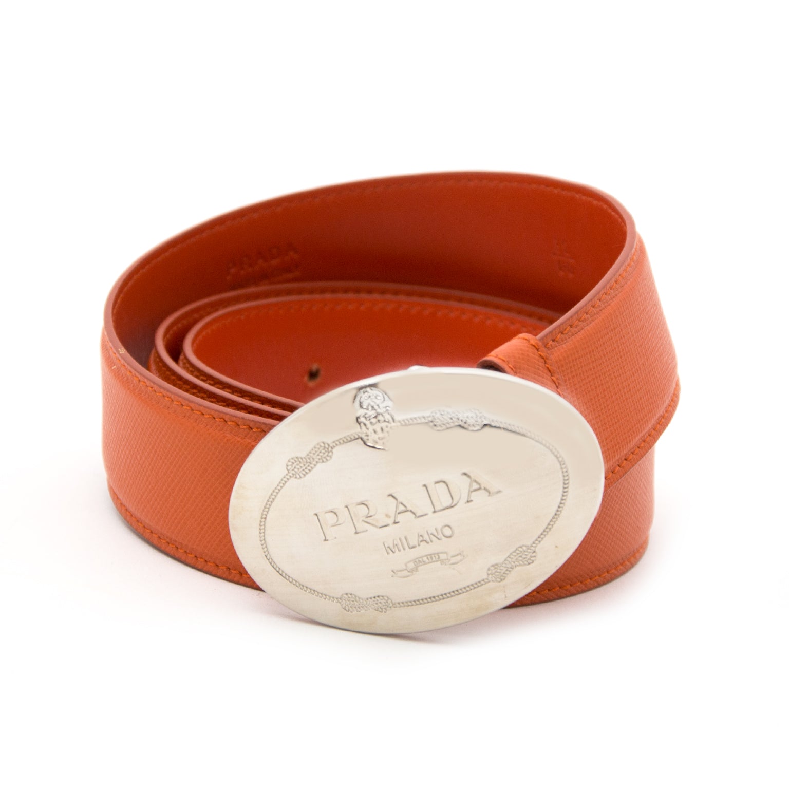 prada orange leather belt now online at labellov.com