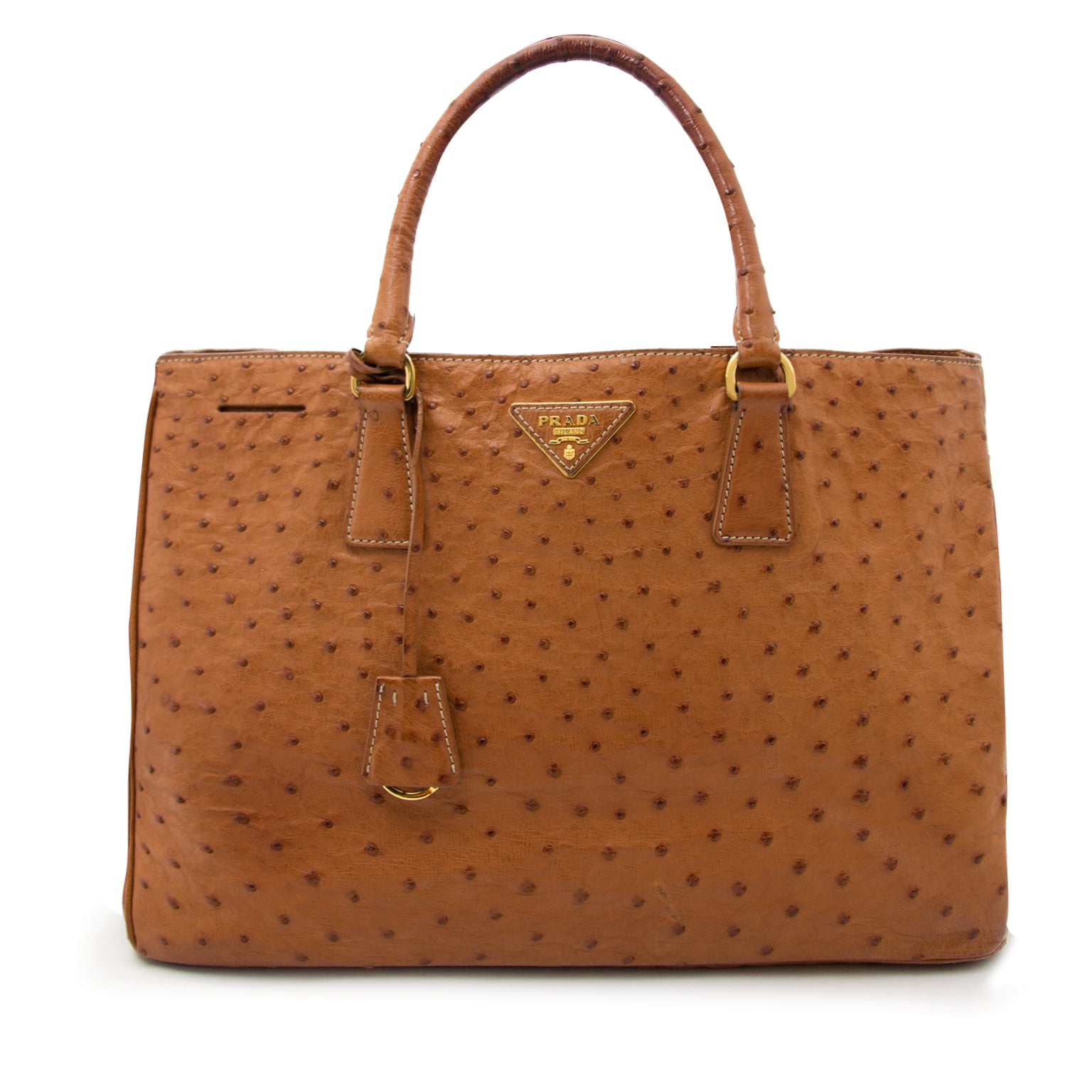Buy an authentic Prada Camel Ostrich Convertable Tote Bag at the right price