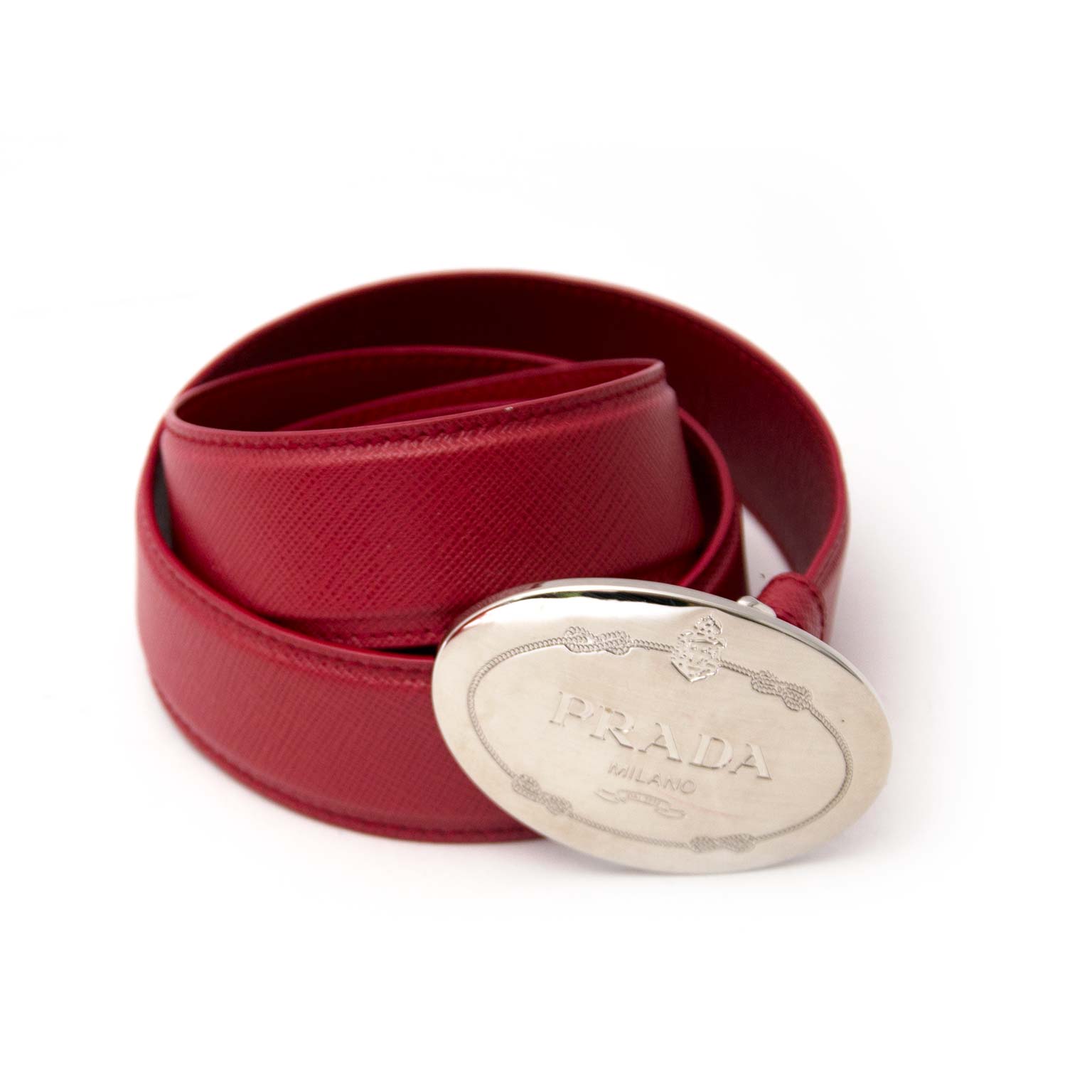 Prada Red Saffiano Leather Belt