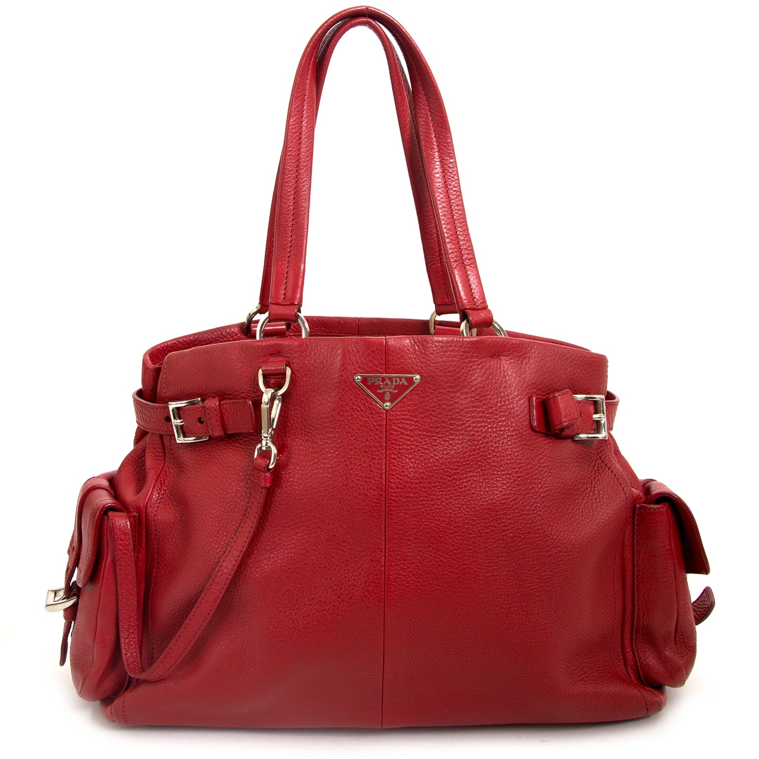 prada red leather tote bag now for sale at labellov vintage fashion webshop belgium