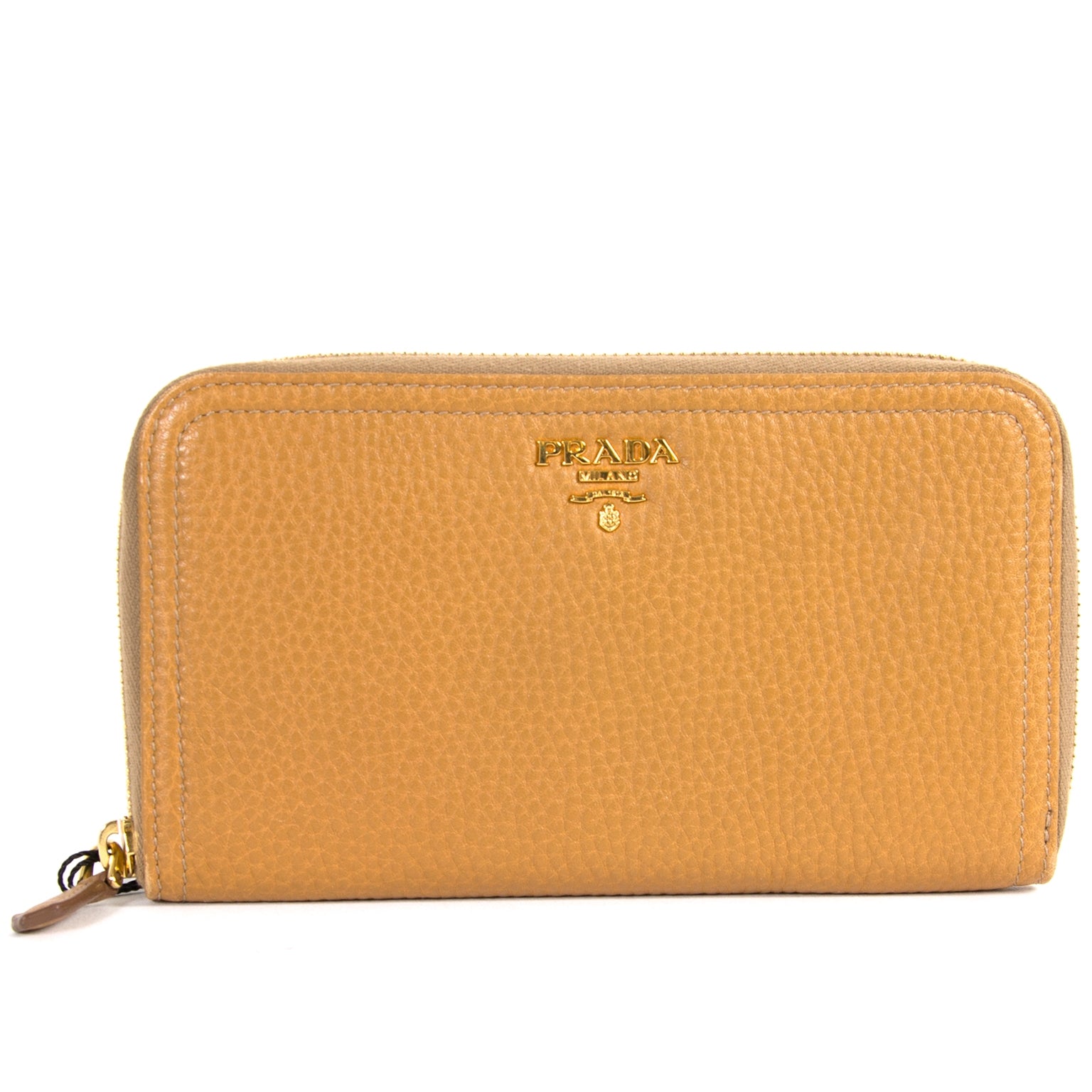 prada saffiano beige long zip around wallet now for sale at labellov vintage fashion webshop belgium