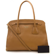 authentieke Prada Camel Saffiano Leather Bowling Bag te koop bij labellov