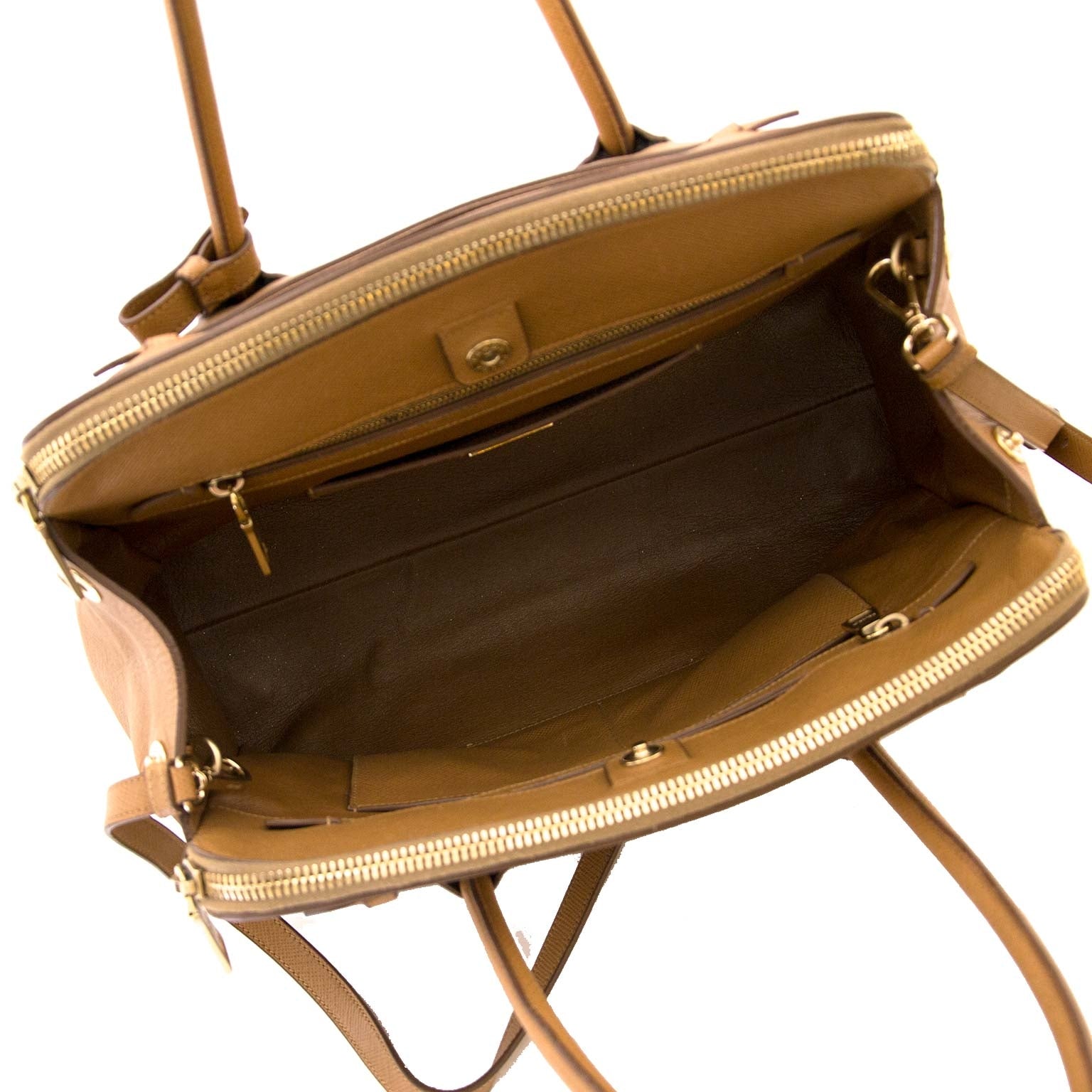 authentique Prada Camel Saffiano Leather Bowling Bag en vendre sur labellov