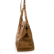 authentic Prada Camel Saffiano Leather Bowling Bag for sale at labellov