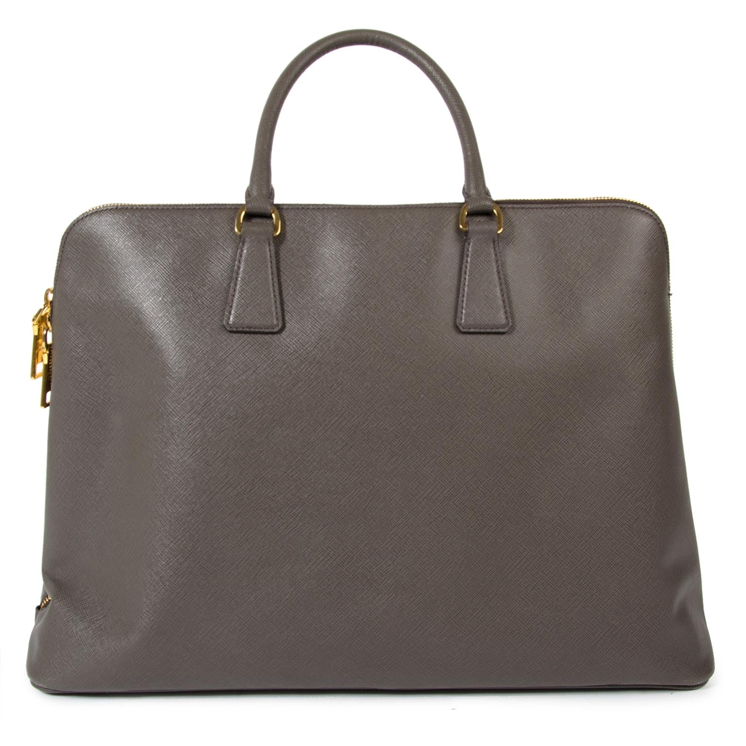 prada grey saffiano lux bauletto bag now for sale at labellov vintage fashion webshop belgium