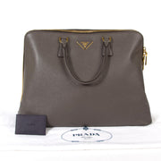prada grey saffiano lux bauletto bag now for sale at labellov vintage fashion webshop belgium