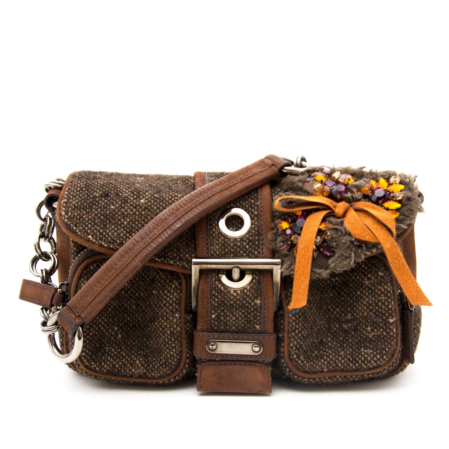 Prada Tweed Bag with Crystal Appliqué buy safe and secure online at Labellov