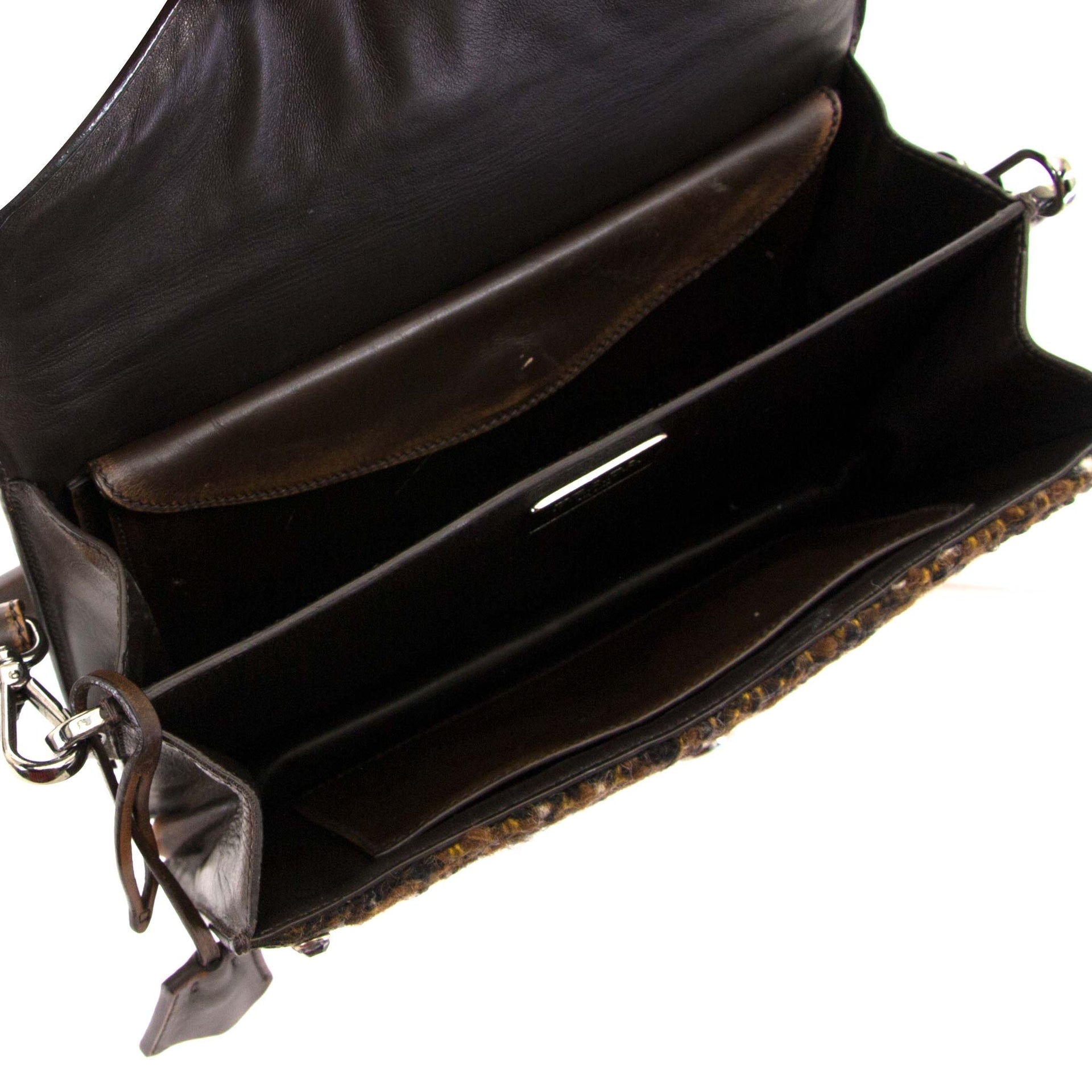 prada brown tweed shoulder bag now for sale at labellov vintage fashion webshop belgium