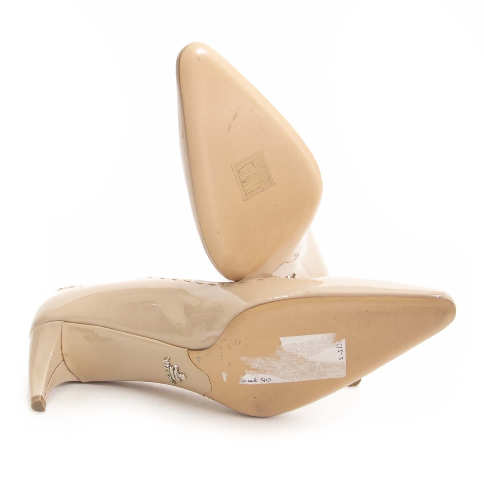 Prada Nude Patent Leather Kitten Heels - Size 40