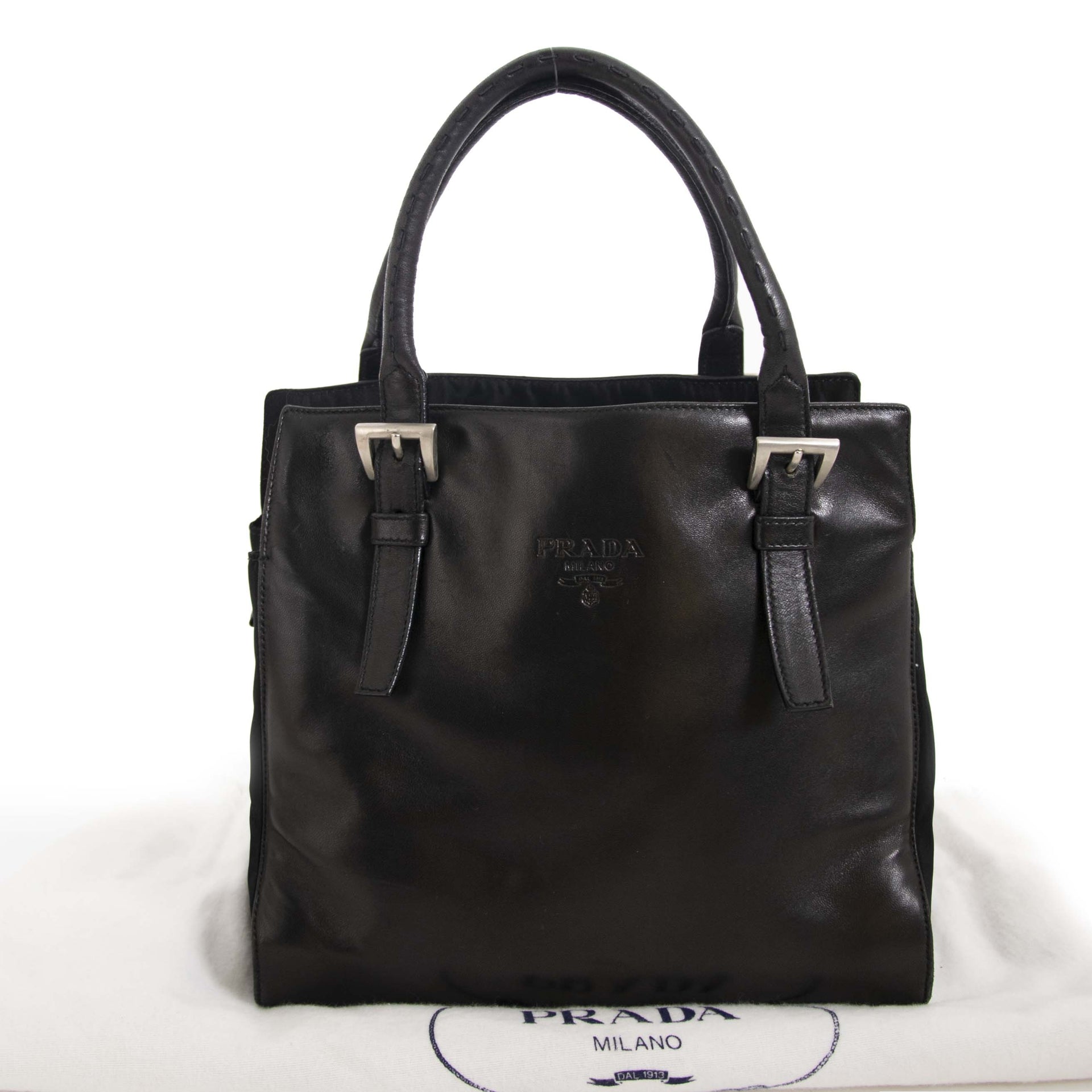 Prada Vintage Black Leather Bag now for sale at labellov vintage fashion webshop belgium