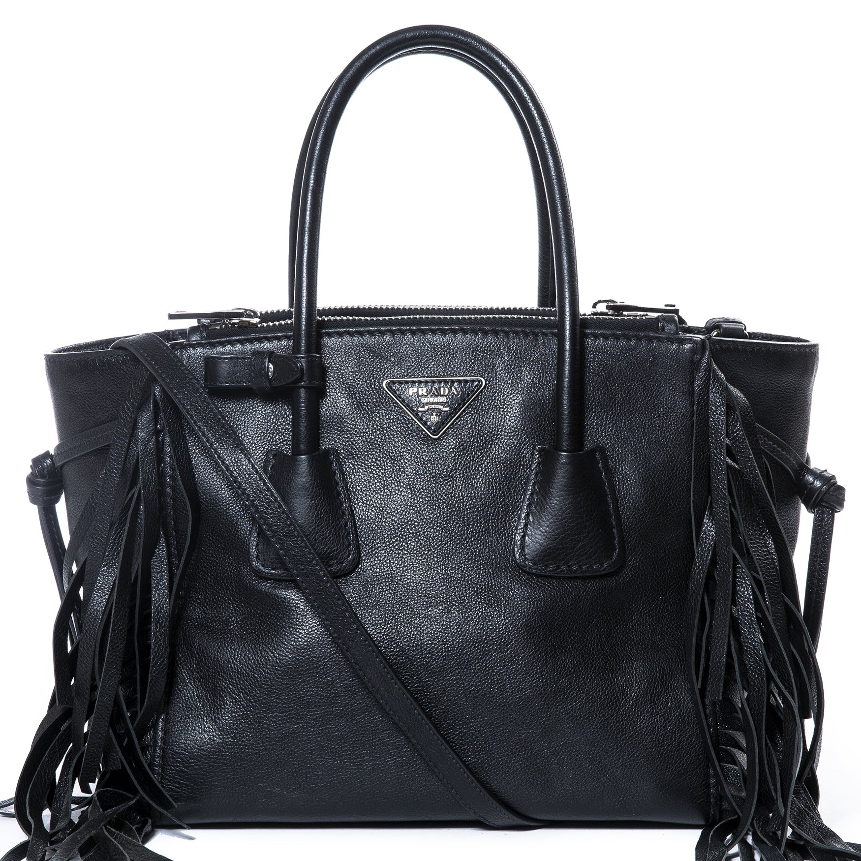 Prada Black Twin Pocket Fringe Tote Bag