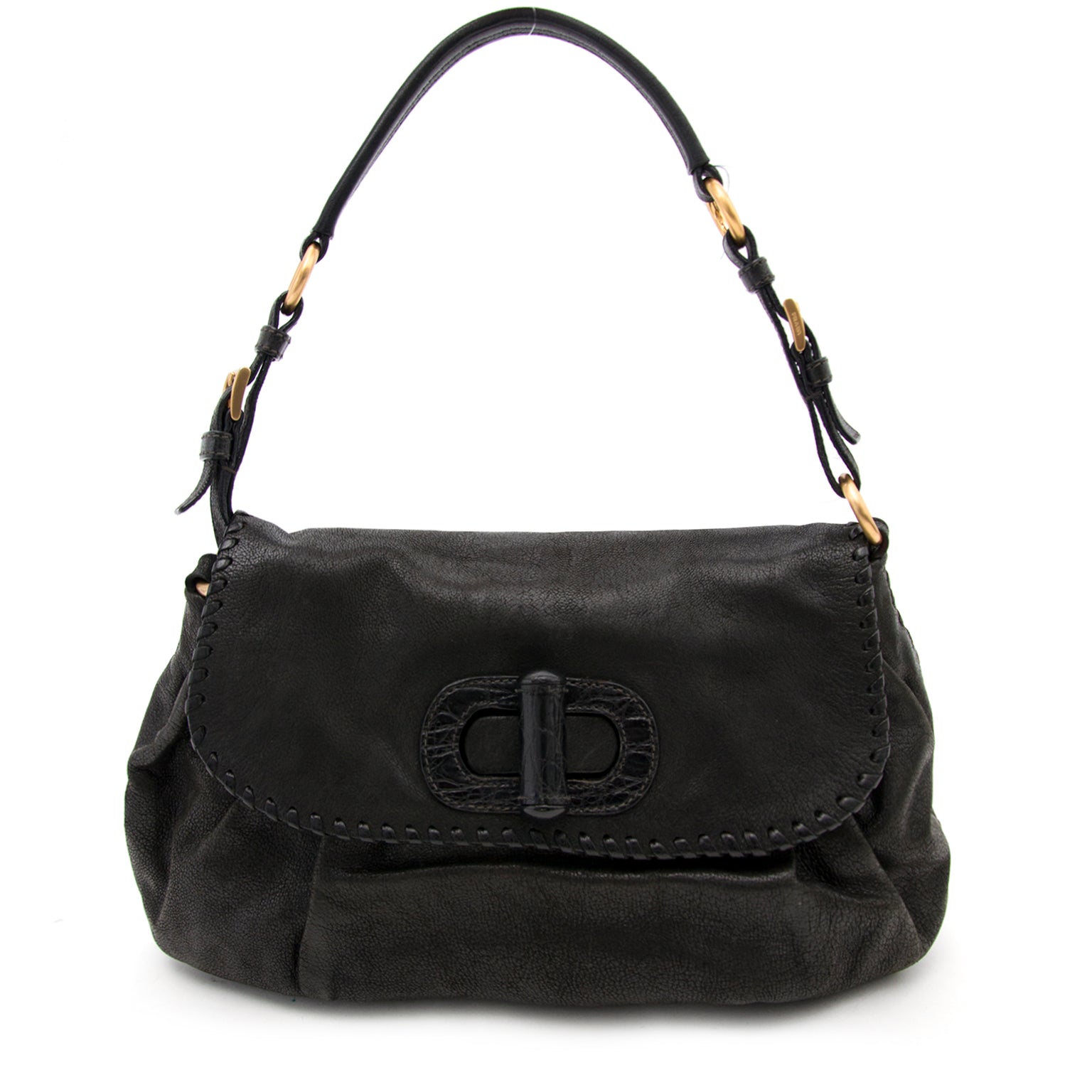 acheter en ligne seconde main Prada Black Leather Satchel Bag