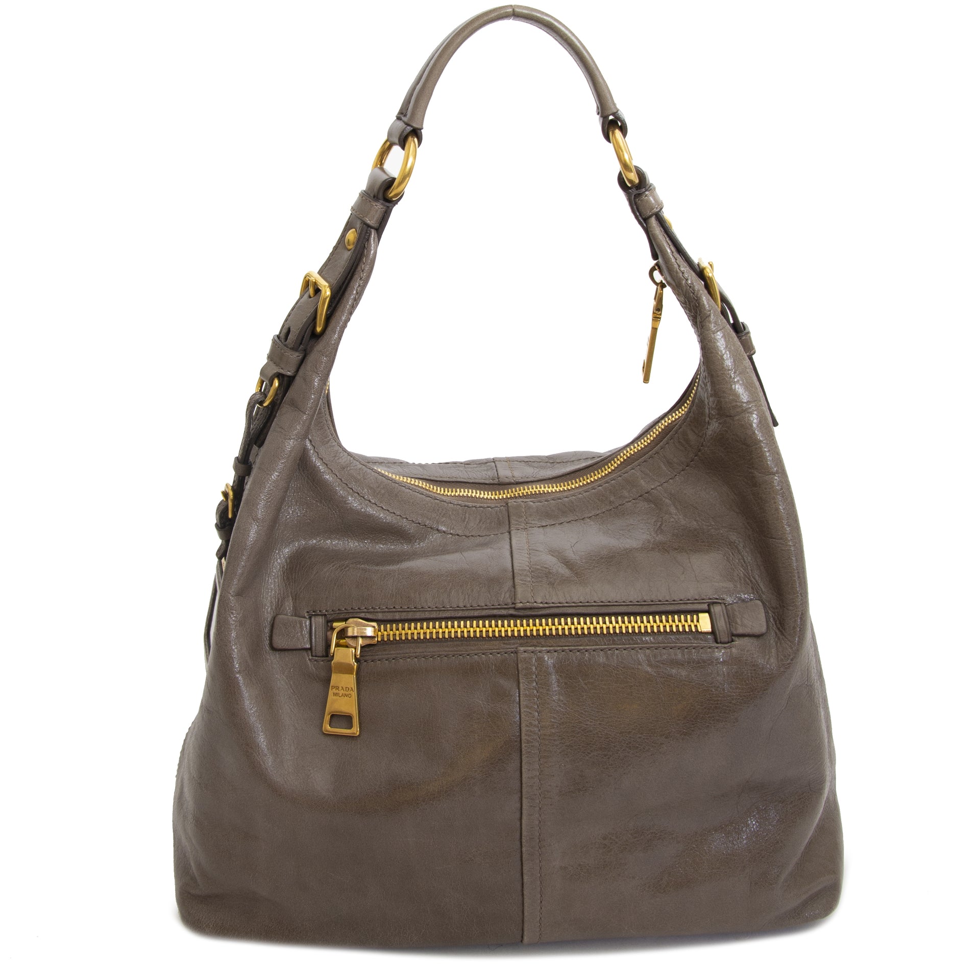 Prada Taupe Shoulder Bag now for sale at labellov vintage fashion webshop belgium