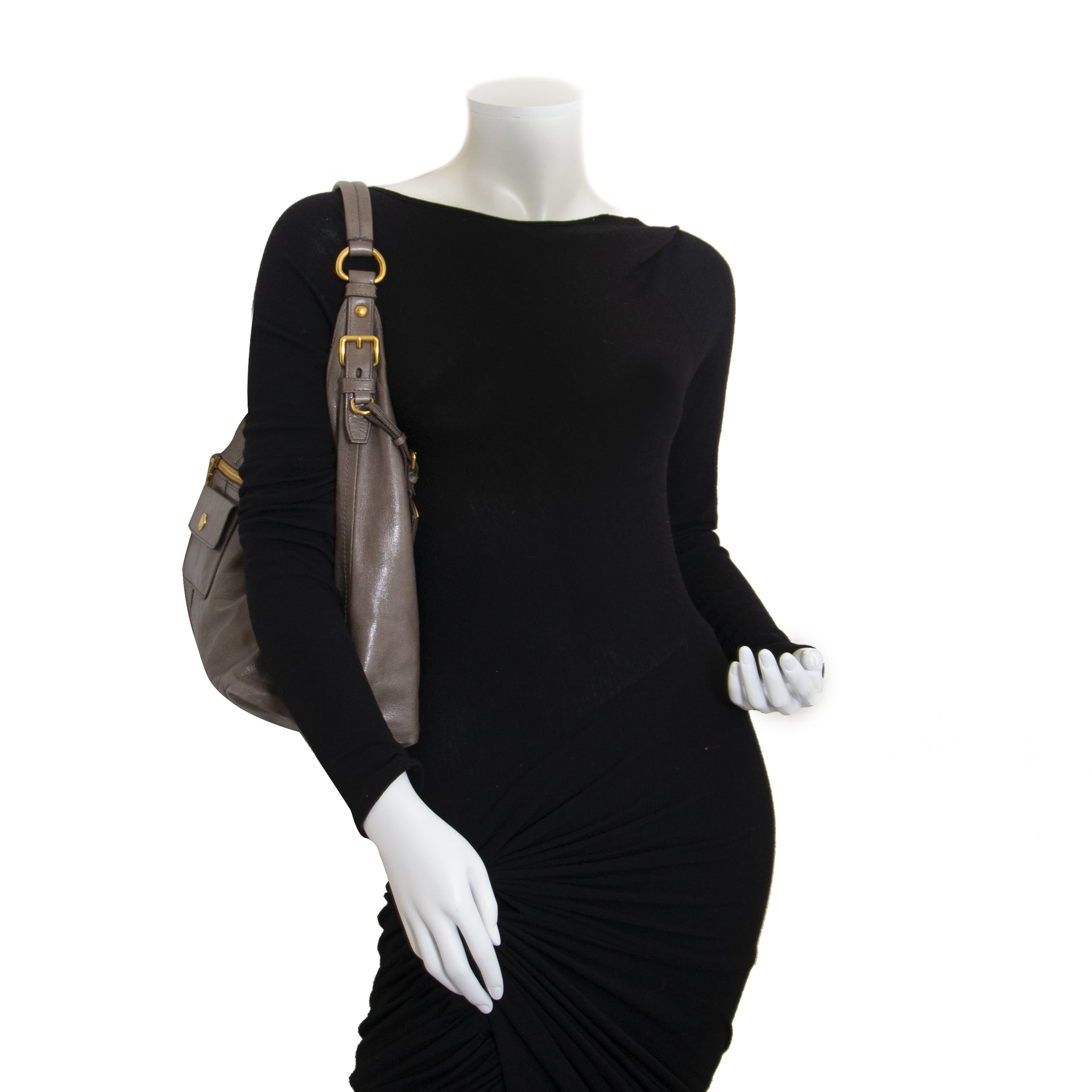 Prada Taupe Shoulder Bag now for sale at labellov vintage fashion webshop belgium