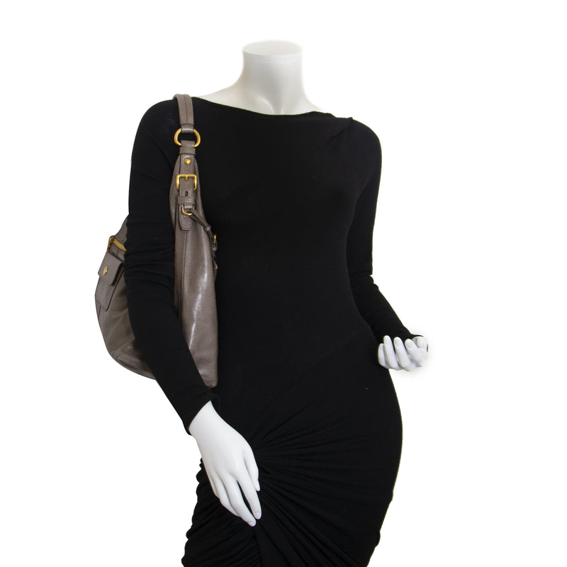 Prada Taupe Shoulder Bag now for sale at labellov vintage fashion webshop belgium