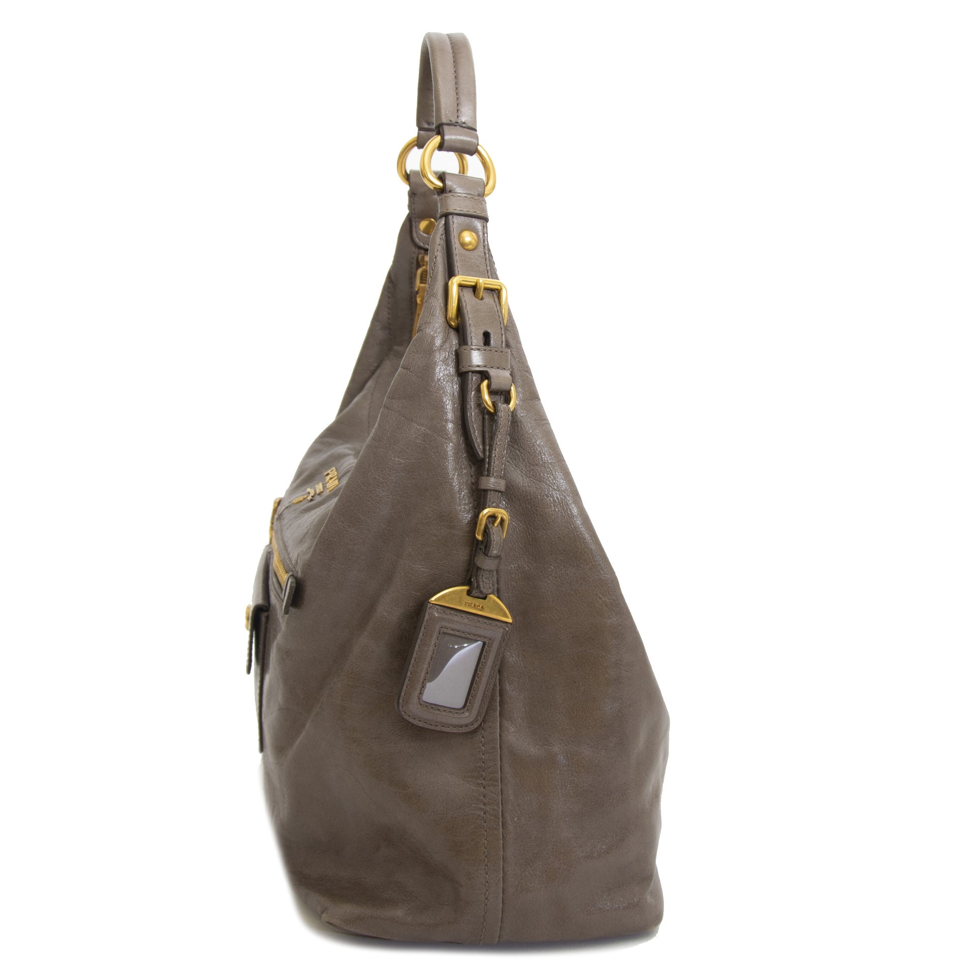 Prada Taupe Shoulder Bag now for sale at labellov vintage fashion webshop belgium