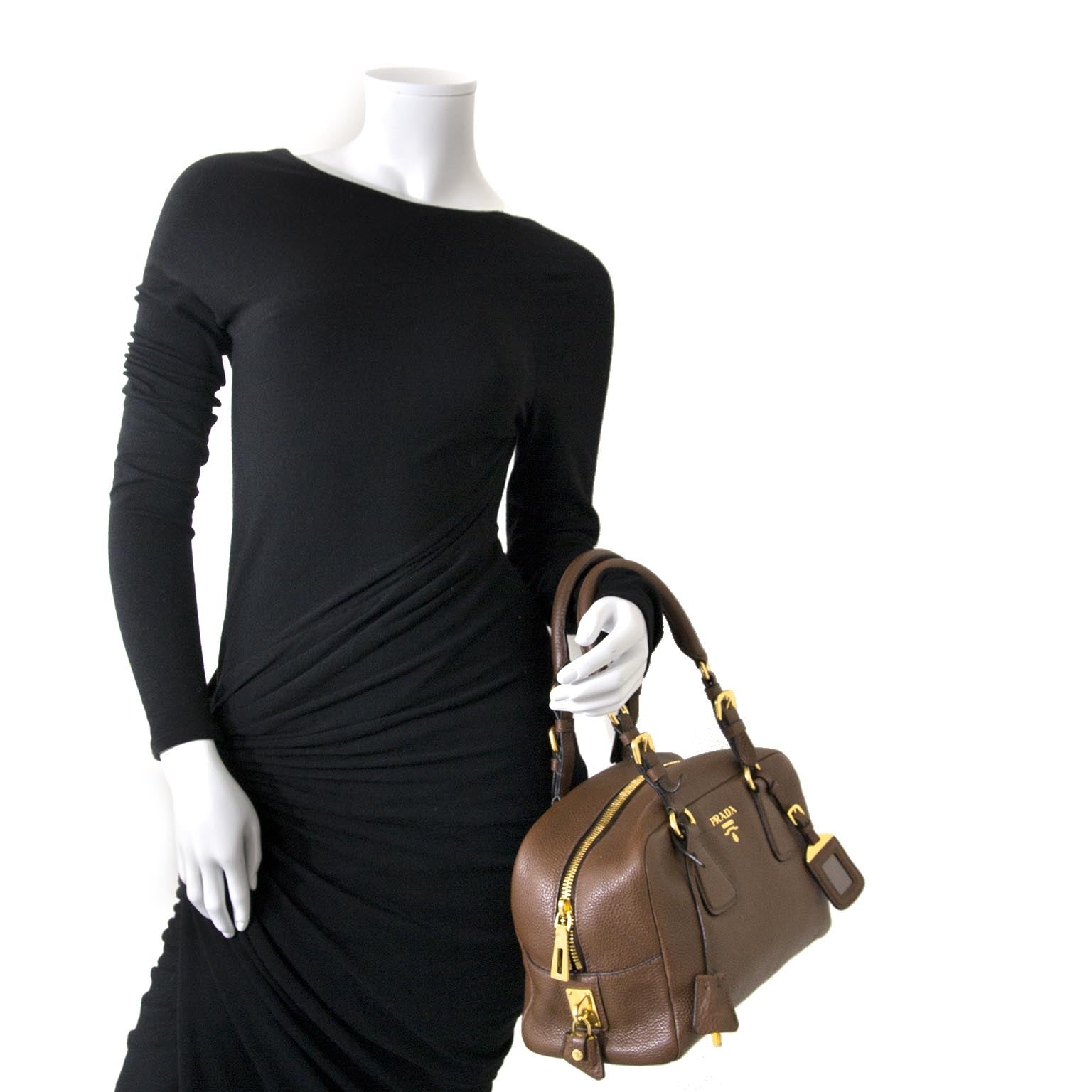 Prada Brown Leather Top Handle Bag te koop