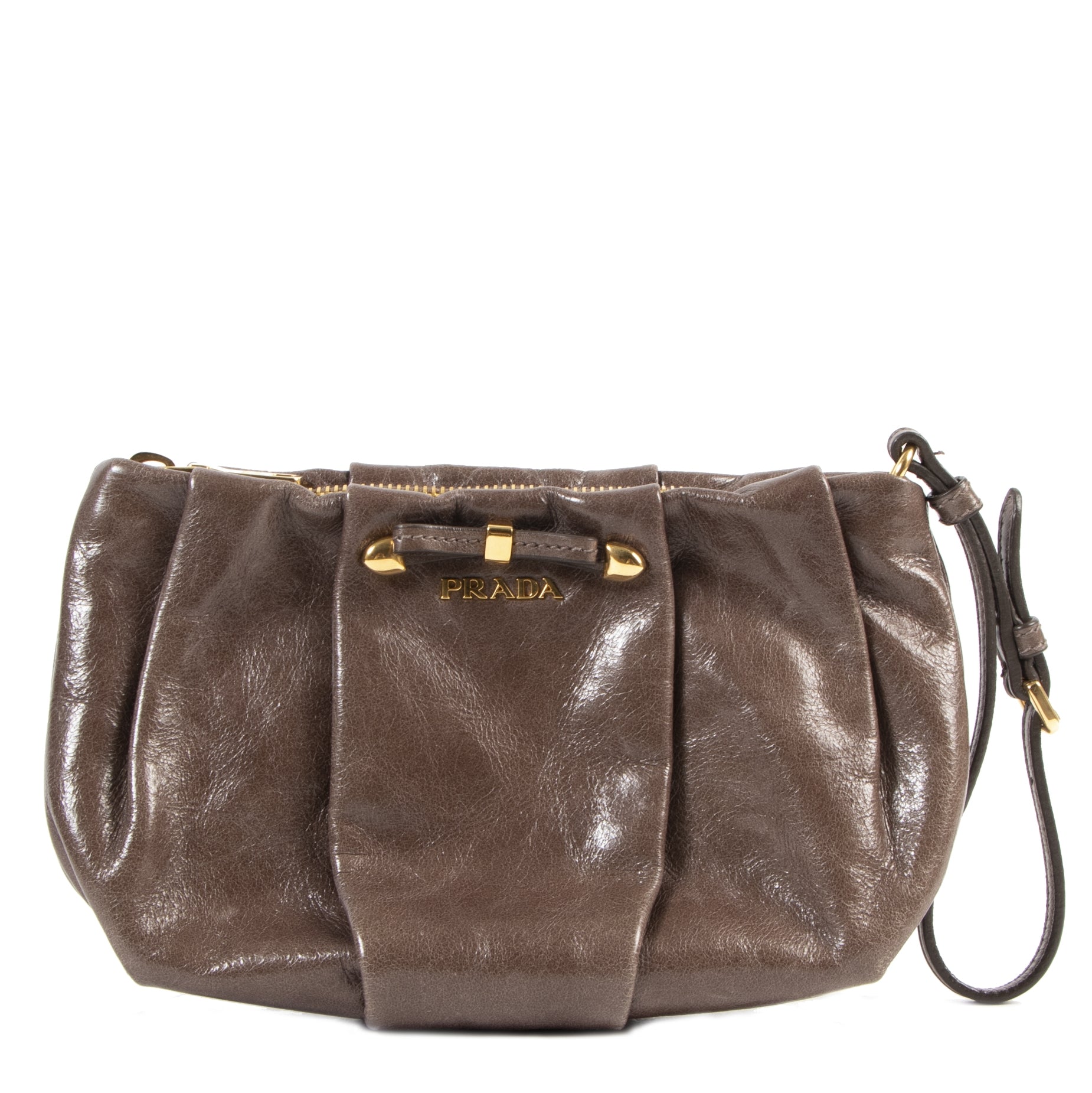 Prada Taupe Brown Patent Clutch Bag
