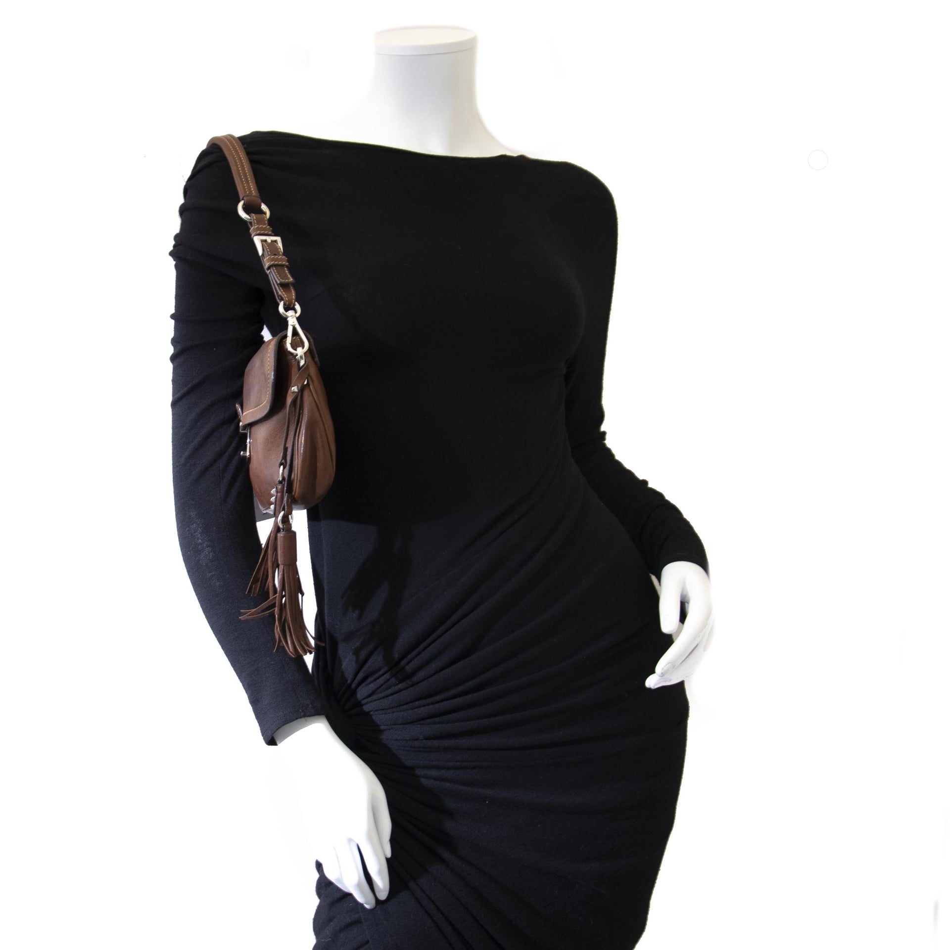 Prada Brown Leather Pochette Bag for the best price available at Labellov secondhand luxury