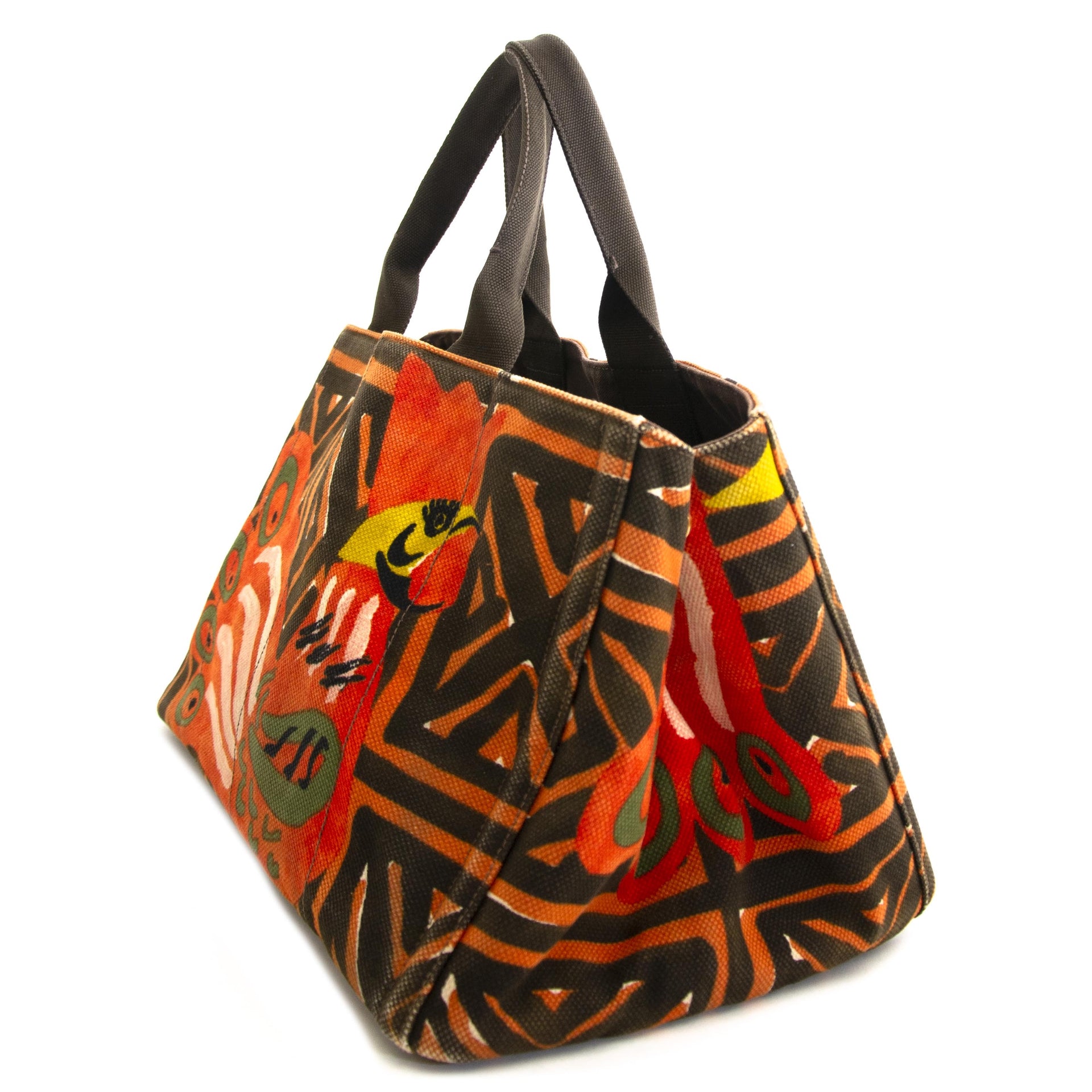 Prada Multicolor Peacock Fabric Tote now for sale at labellov vintage fashion webshop belgium