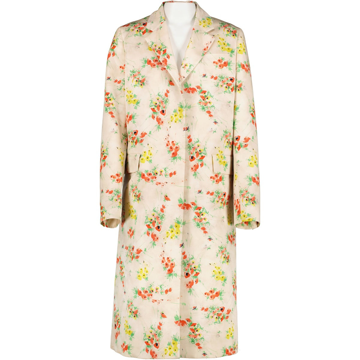 Prada Floral Print Wool and Silk Long Coat
