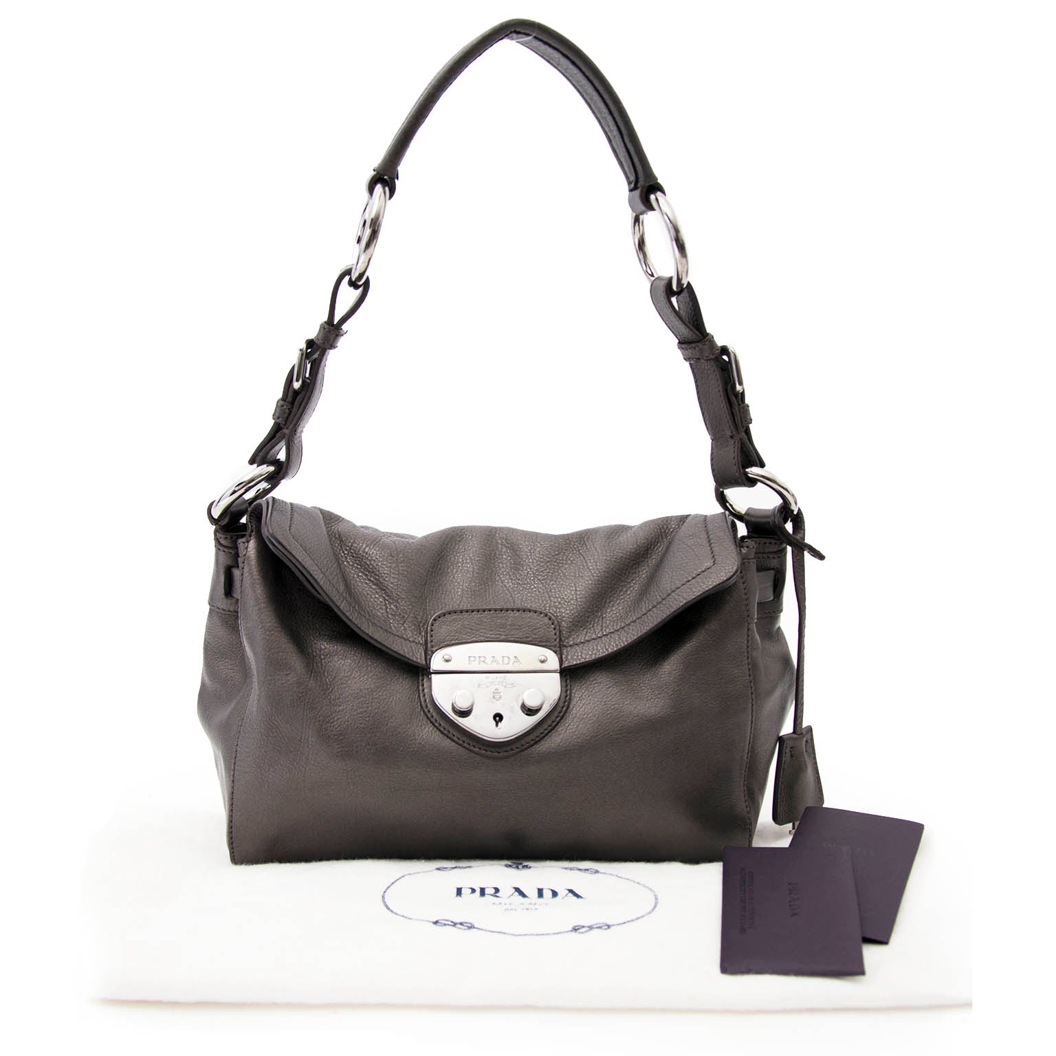 Koop uw authentieke Prada Metallic Grey Pattina Bag bij Labellov