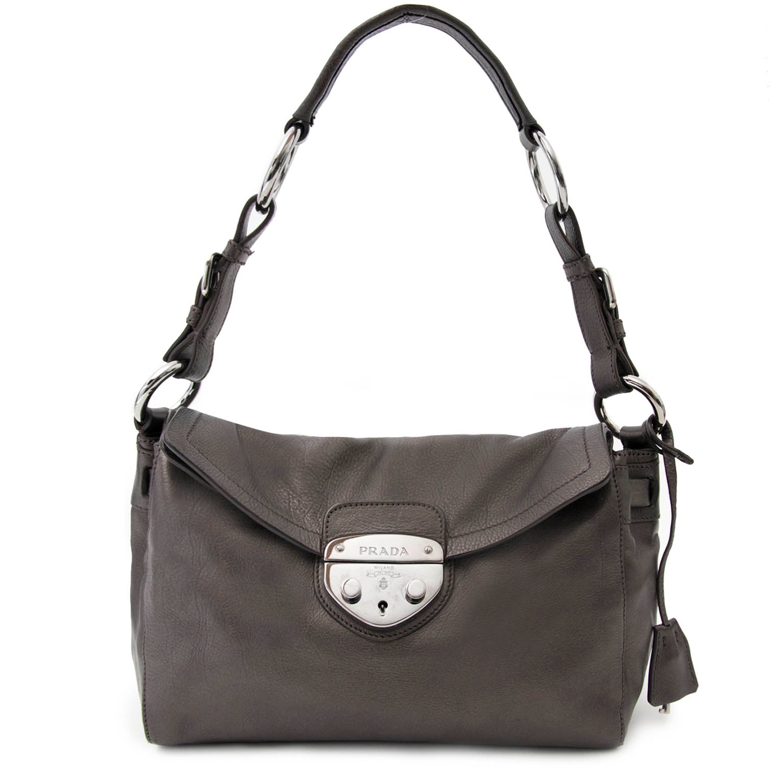 Prada Metallic Grey Pattina Bag for sale online at Labellov