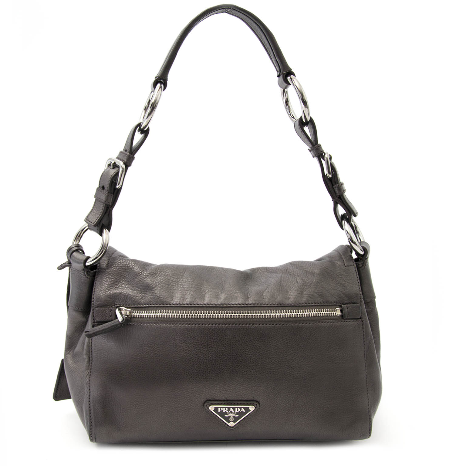 Bent u op zoek naar een authentieke Prada Metallic Grey Pattina Bag?
