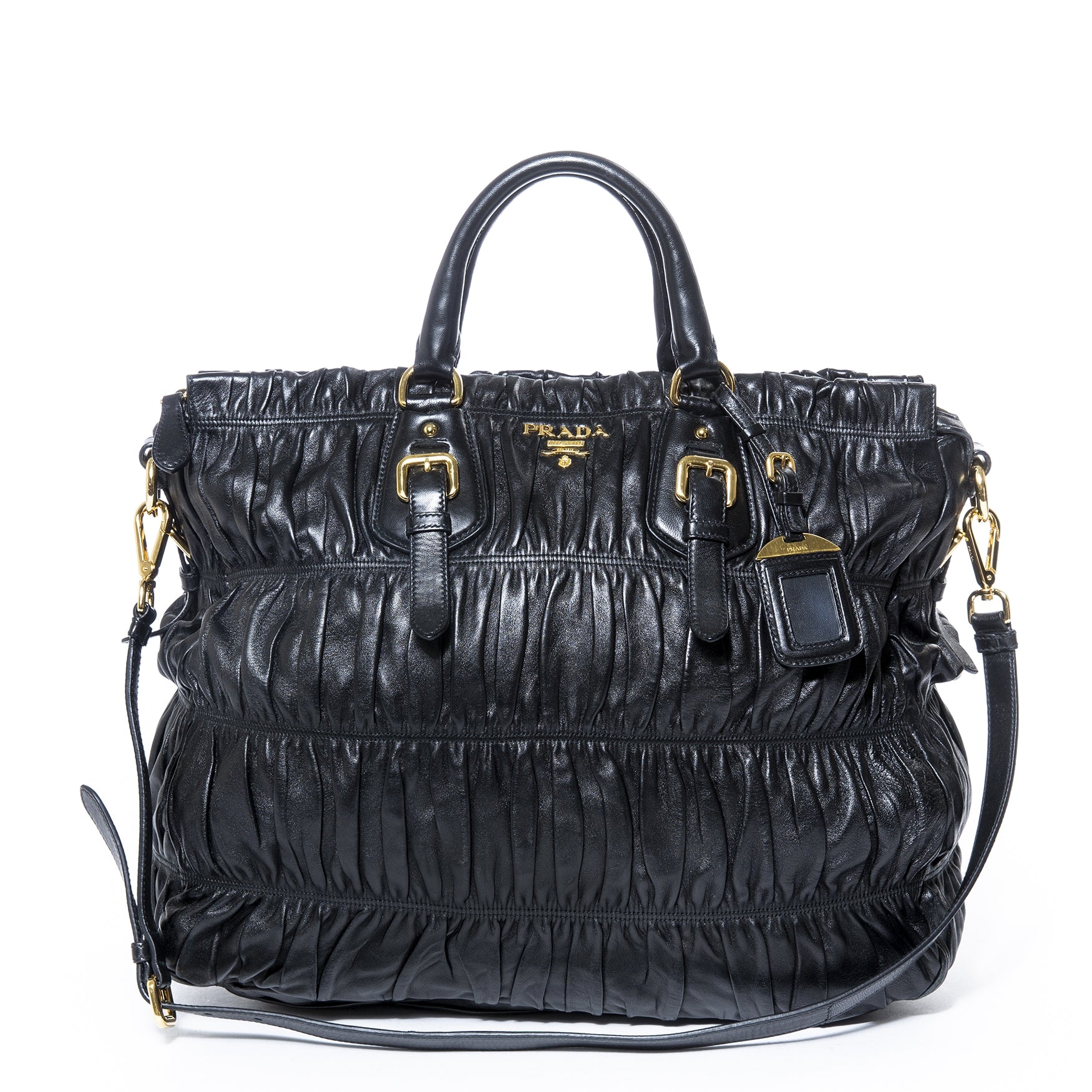 Prada black nappa leather gaufre tote bag now for sale at labellov vintage fashion webshop belgium