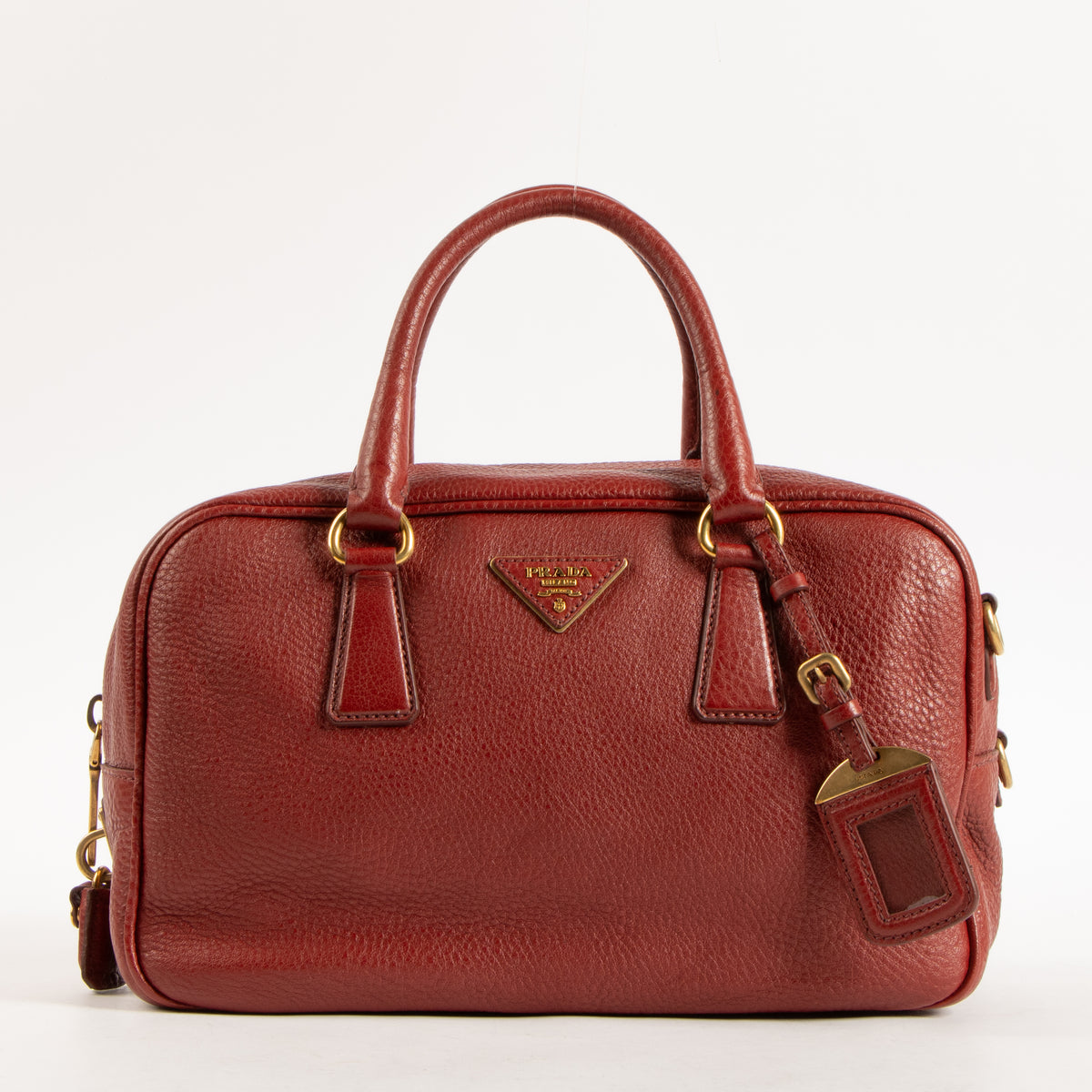 Prada Red Vitello Daino Bowling Bag