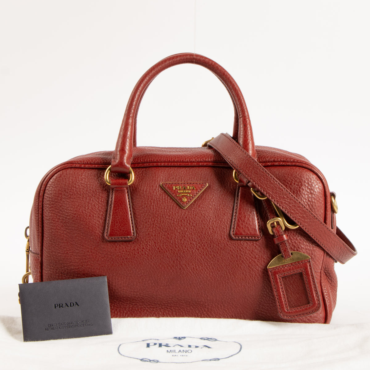 Prada Red Vitello Daino Bowling Bag