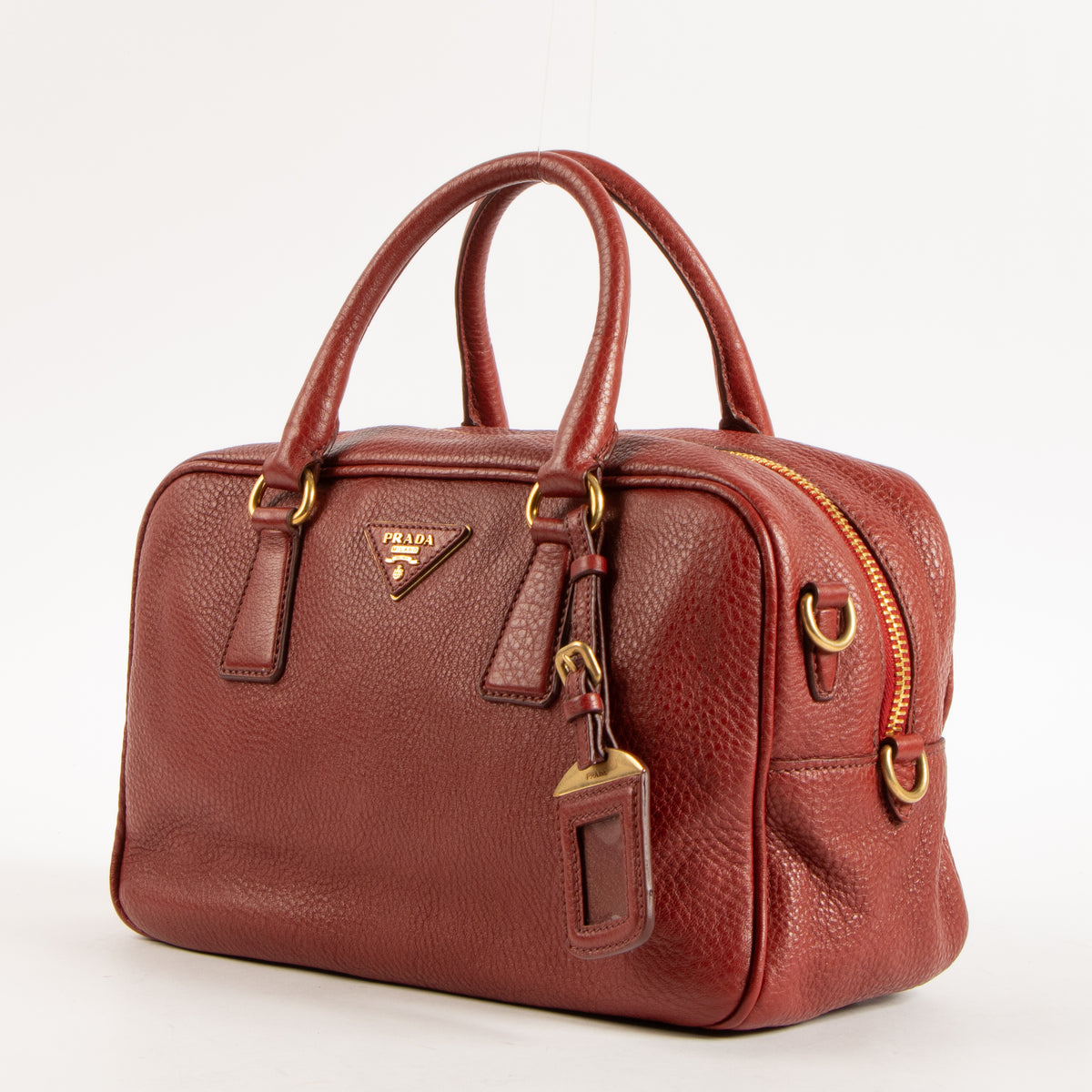 Prada Red Vitello Daino Bowling Bag