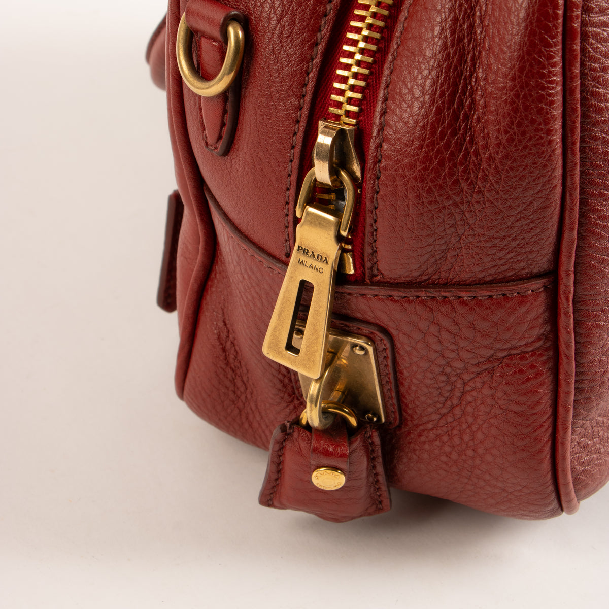 Prada Red Vitello Daino Bowling Bag