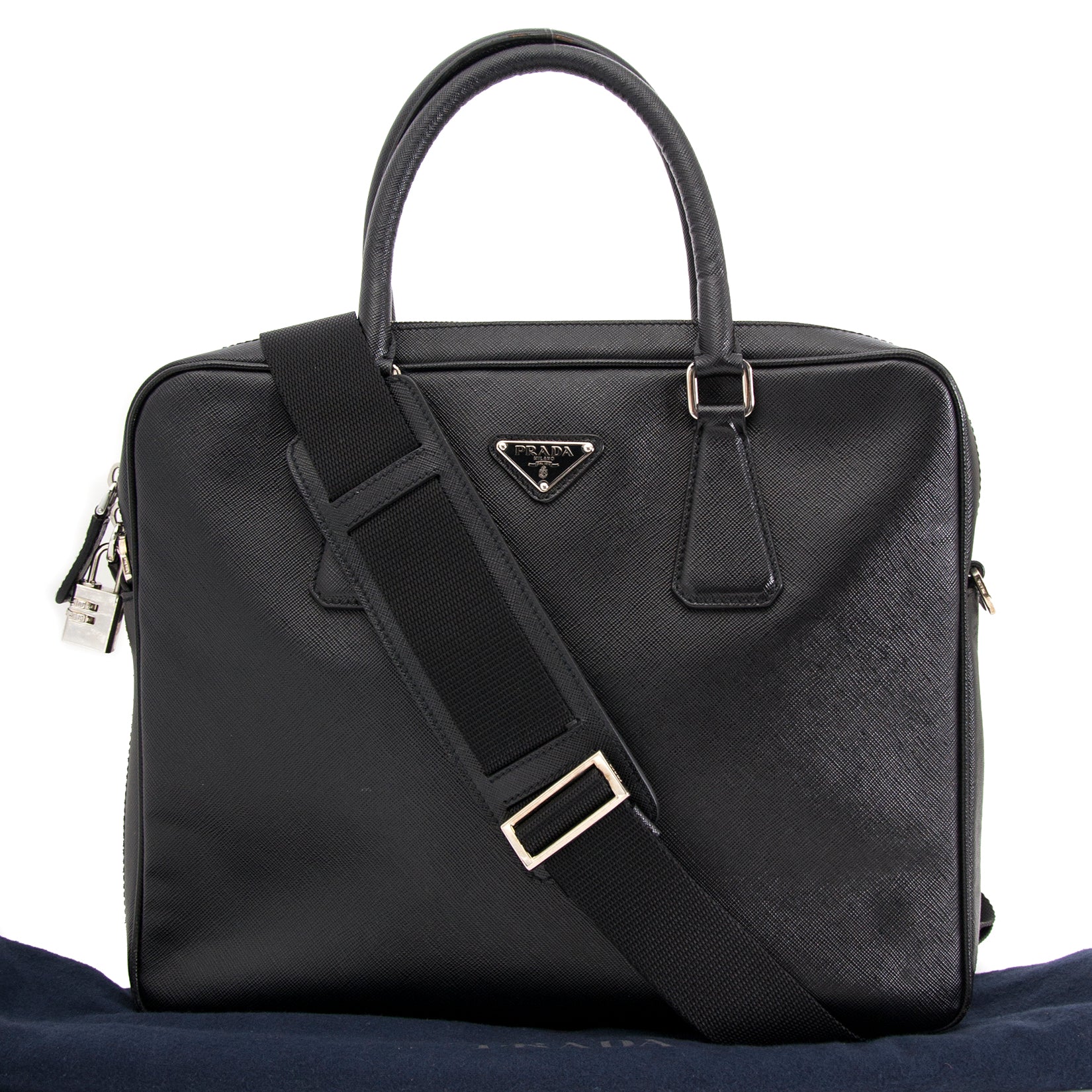 koop veilig online jouw tweedehands Prada Saffiano Leather Briefcase