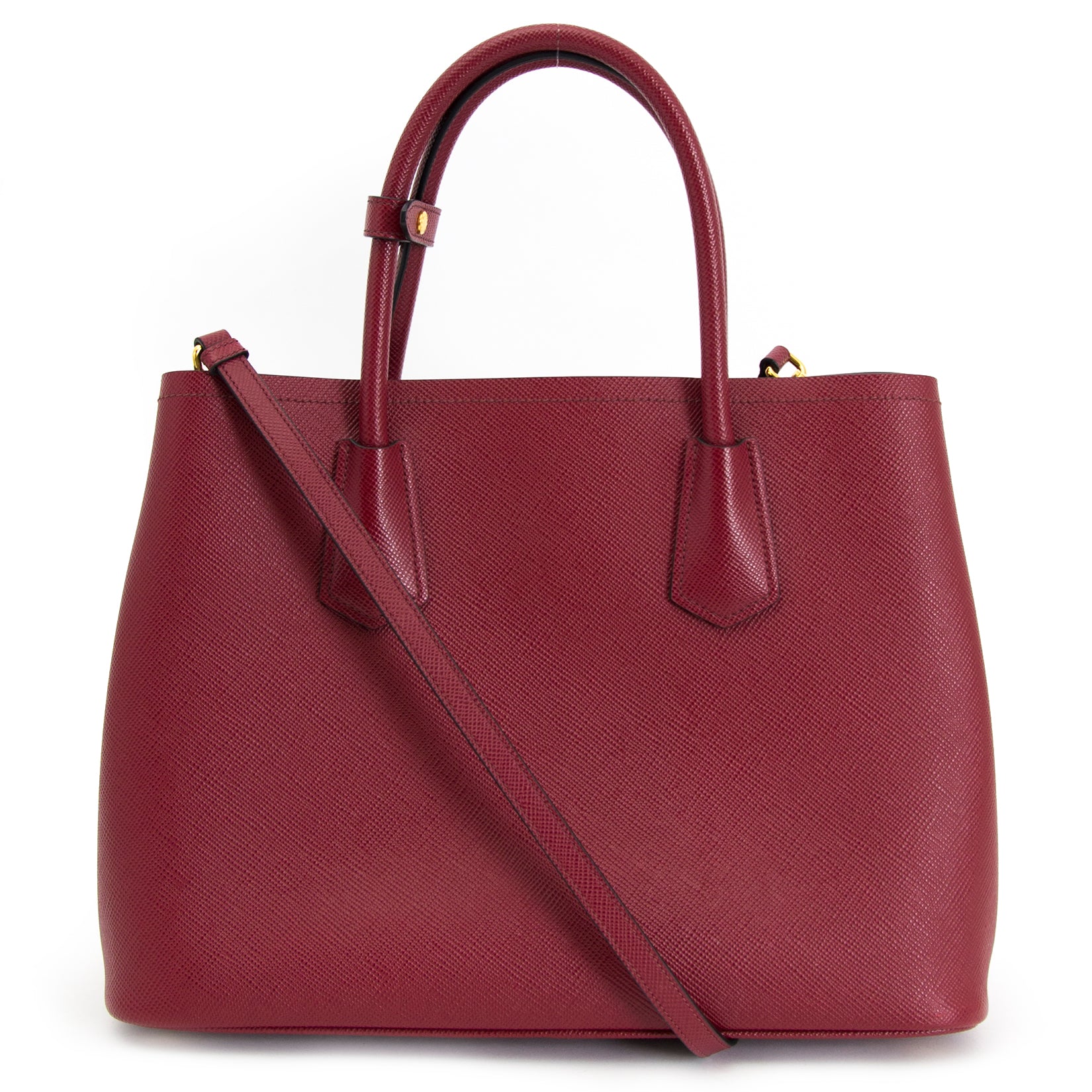 koop online aan de beste prijs Prada Bordeaux Double Saffiano Leather Tote