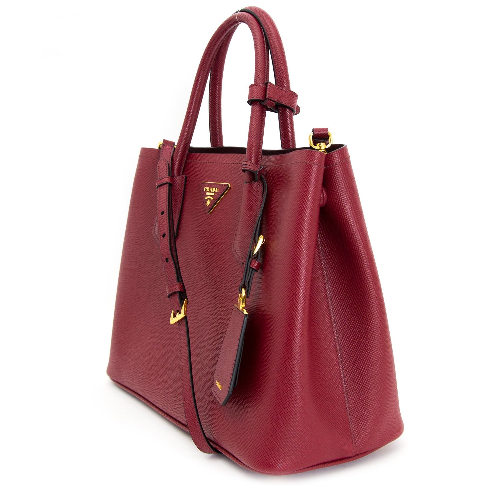 koop veilig online aan de beste prijs Prada Bordeaux Double Saffiano Leather Tote