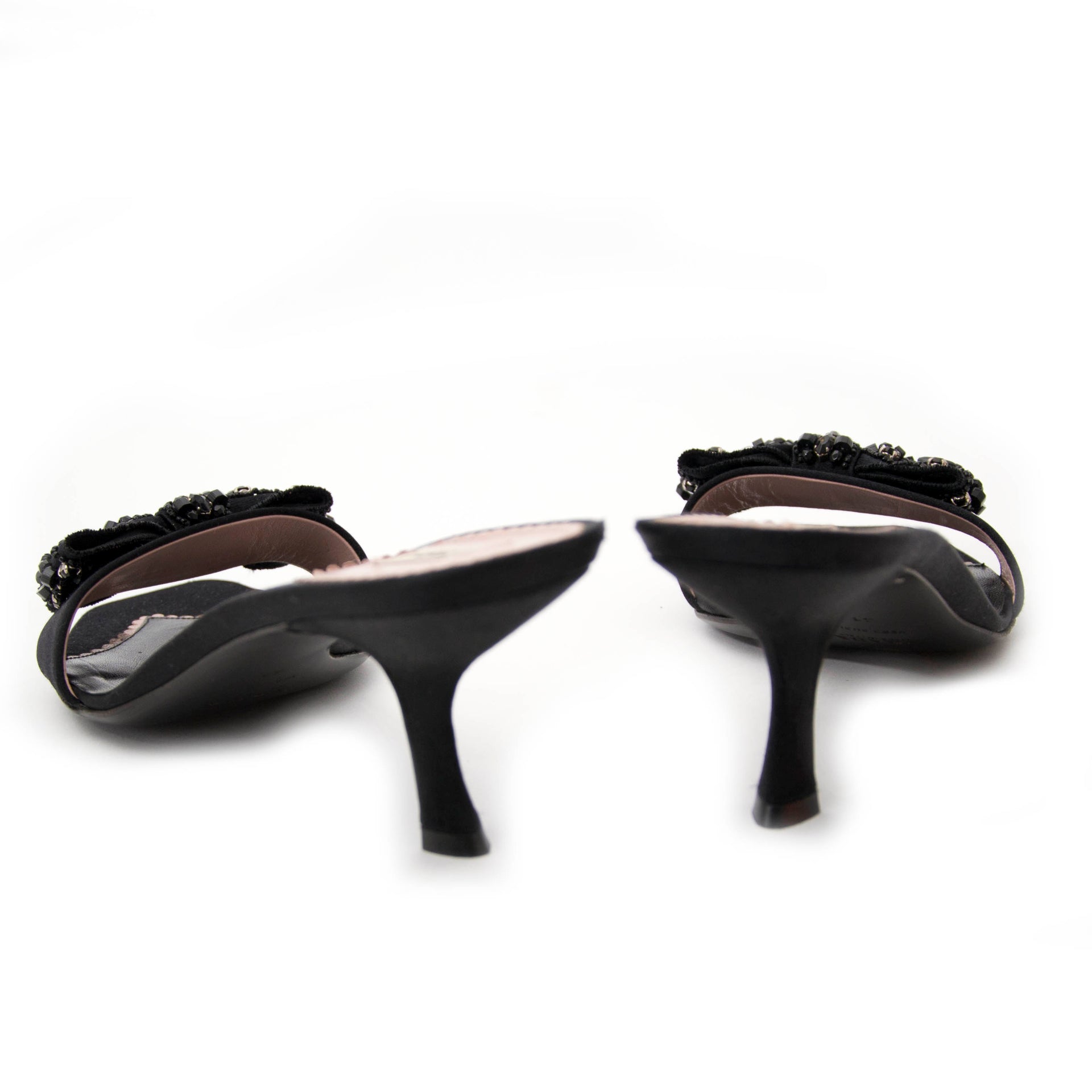 Acheter votre sac Prada Black Satin Embellished Mules