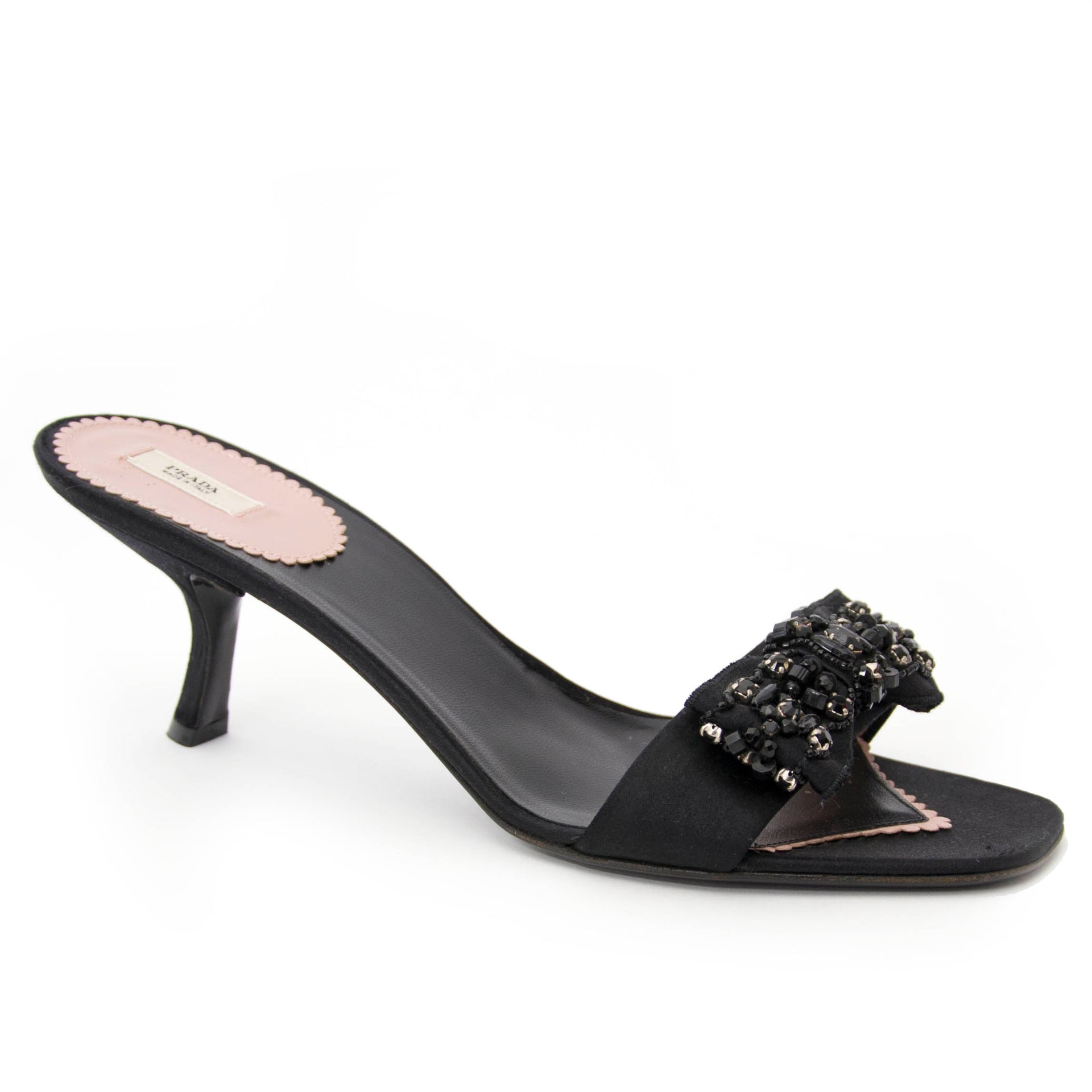 For sale online Prada Black Satin Embellished Mules