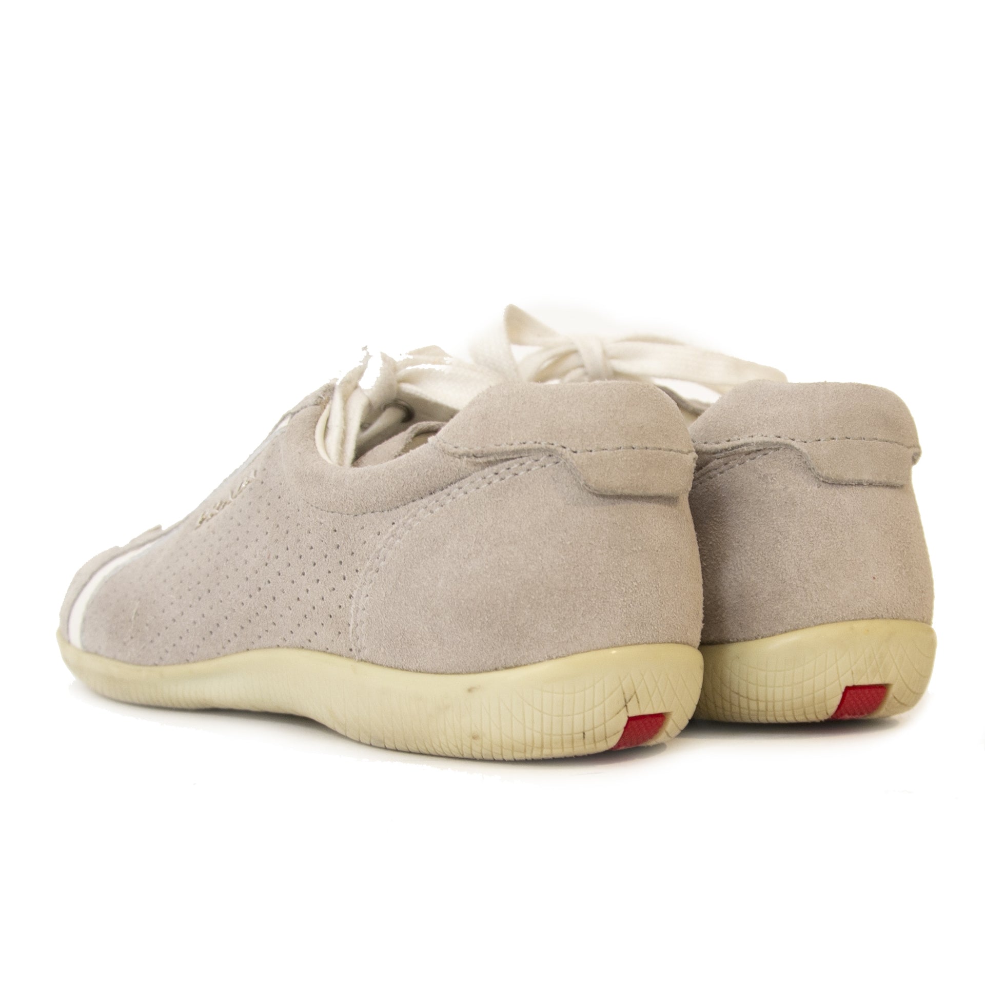 Secondhand Prada Grey Suede Sneakers at Labellov. Online webshop vintage designer handbags