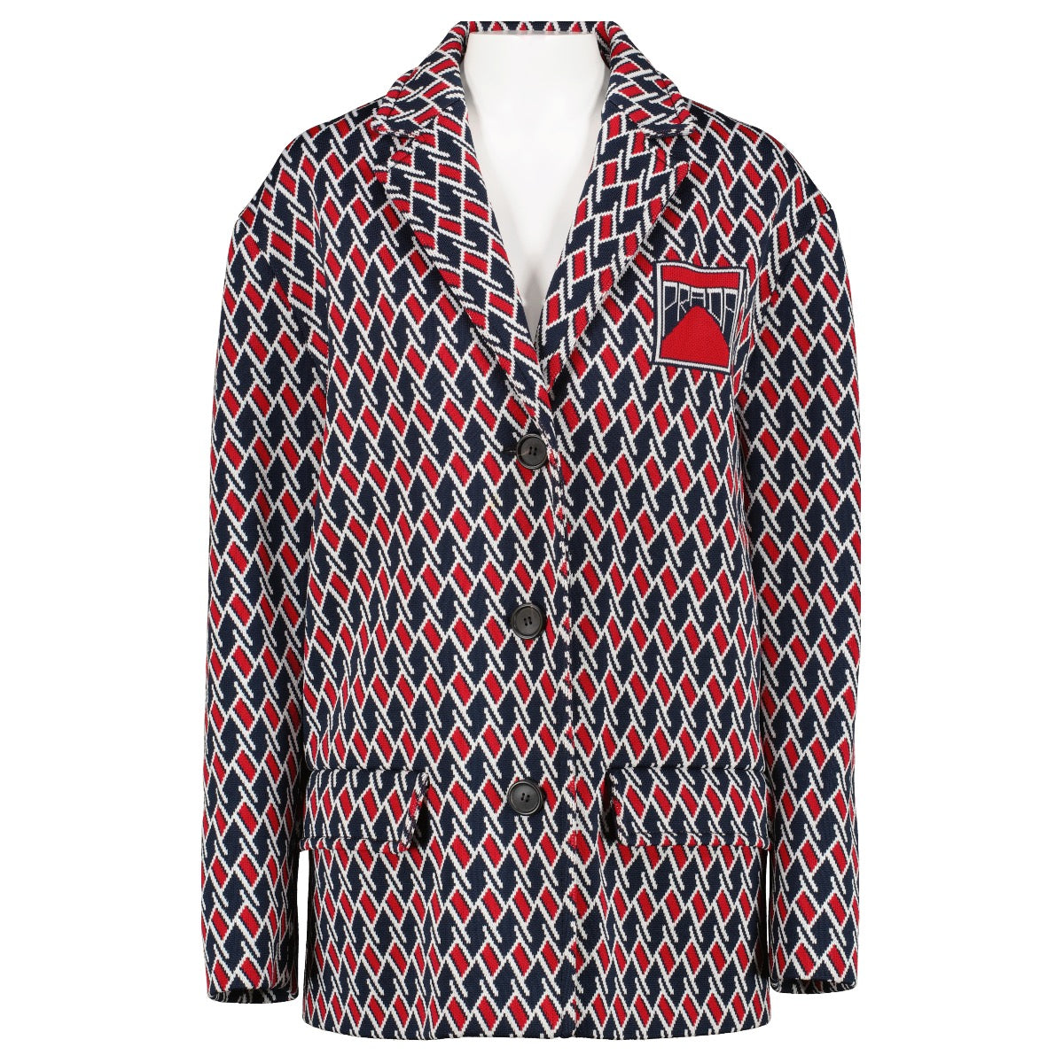Shop 100% authentic Prada Blue and Red Printed Jacket at Labellov.com.