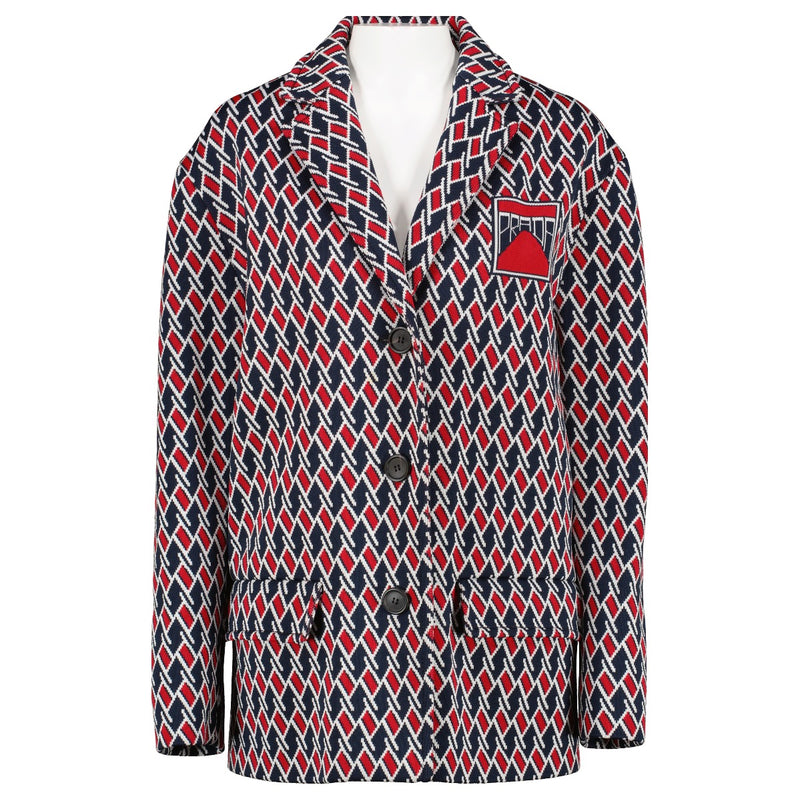 Shop 100% authentic Prada Blue and Red Printed Jacket at Labellov.com.